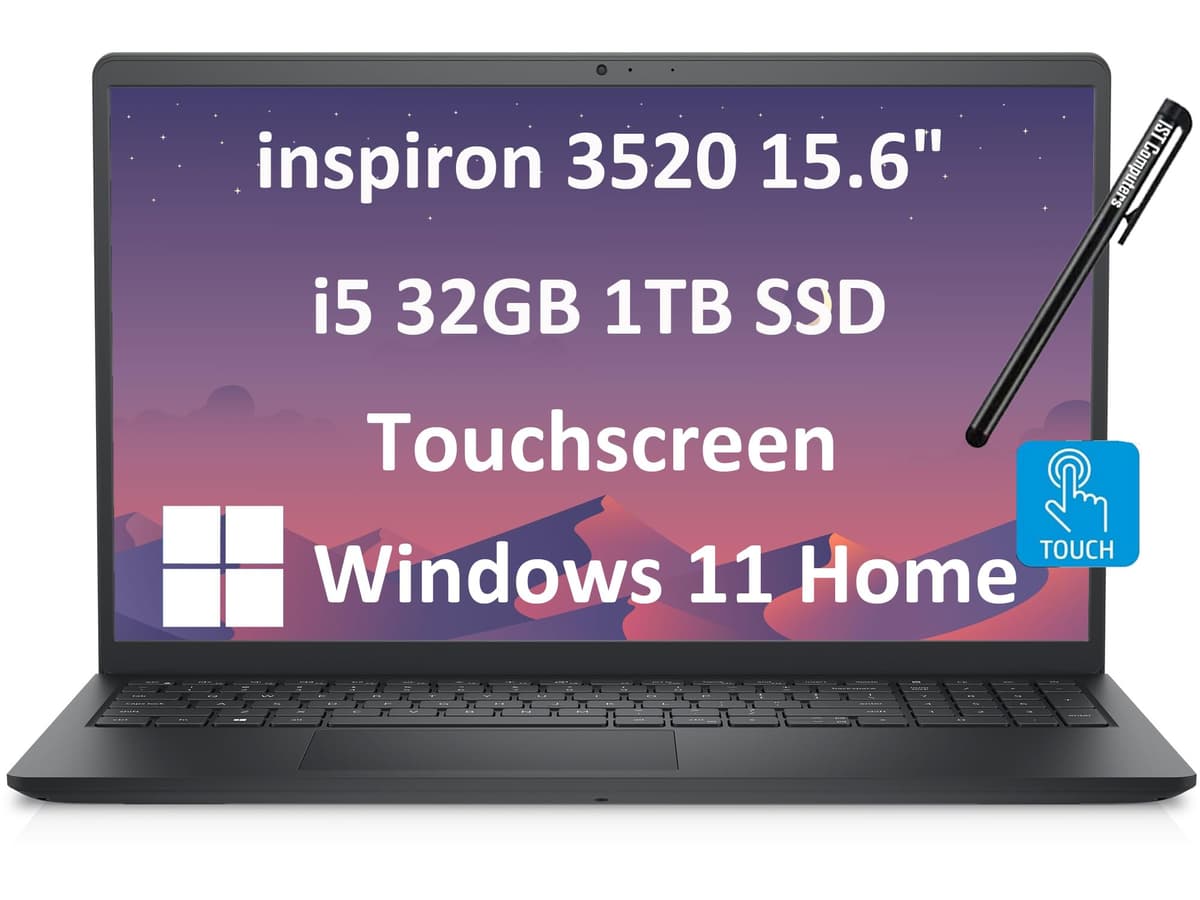 Dell Inspiron 15 3520 (2024) Laptop Empresarial (Pantalla táctil IPS FHD de 15.6", Intel Core i5-1155G7, 32GB RAM, 1TB SSD) Teclado numérico, Biseles reducidos, Cámara web, Inspiron 3000, Windows 11 Home en Modo S, Negro Carbón Inspiron 3520