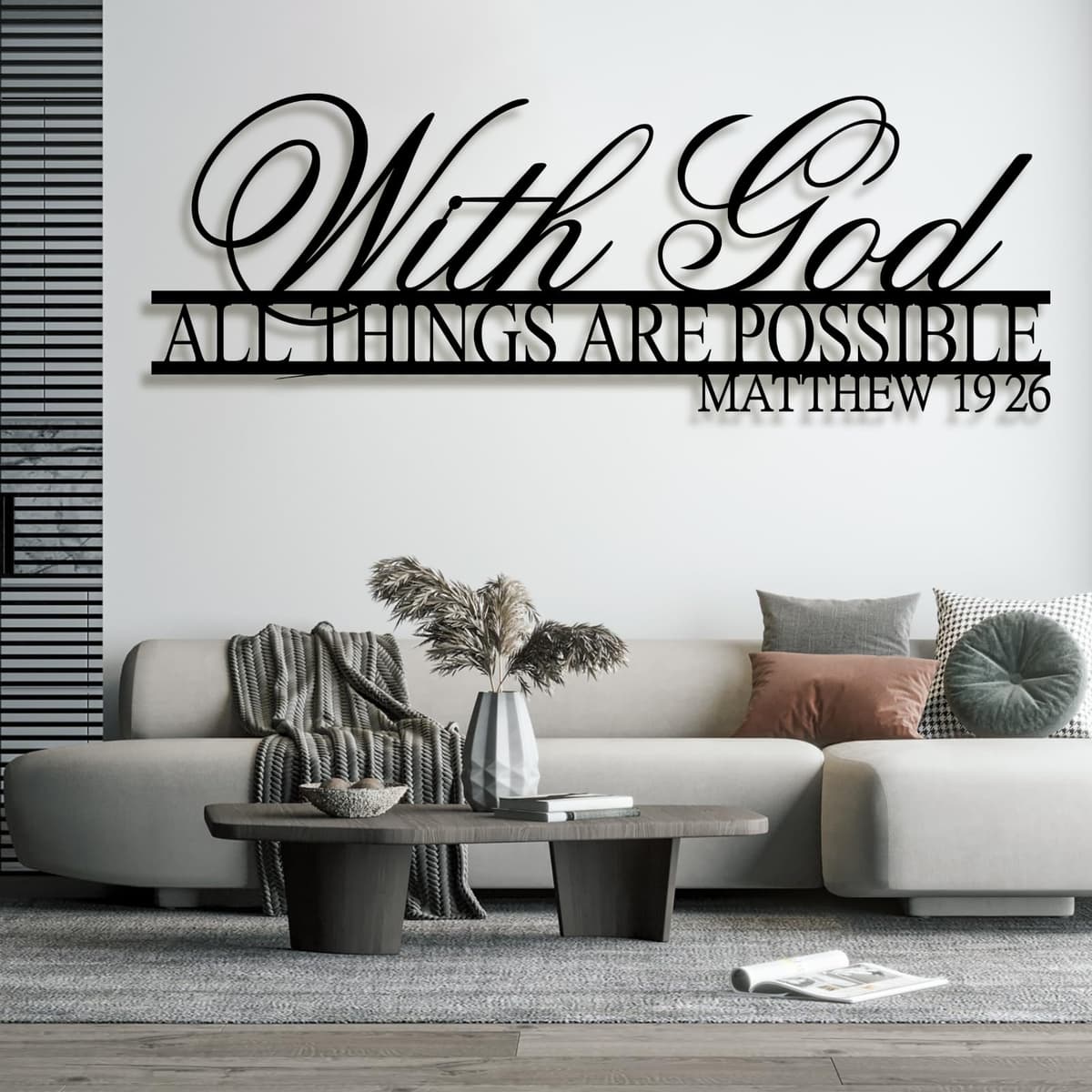 lunwall With God All Things Are Possible Metal Wall Art - Matthew 19:26 (69"W x 25"H) WITHGOD001