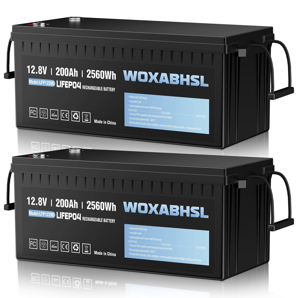 WOXABHSL 12V 200Ah LiFePO4 Battery A+ Grade con Built-in 200A BMS - 2PCS 001
