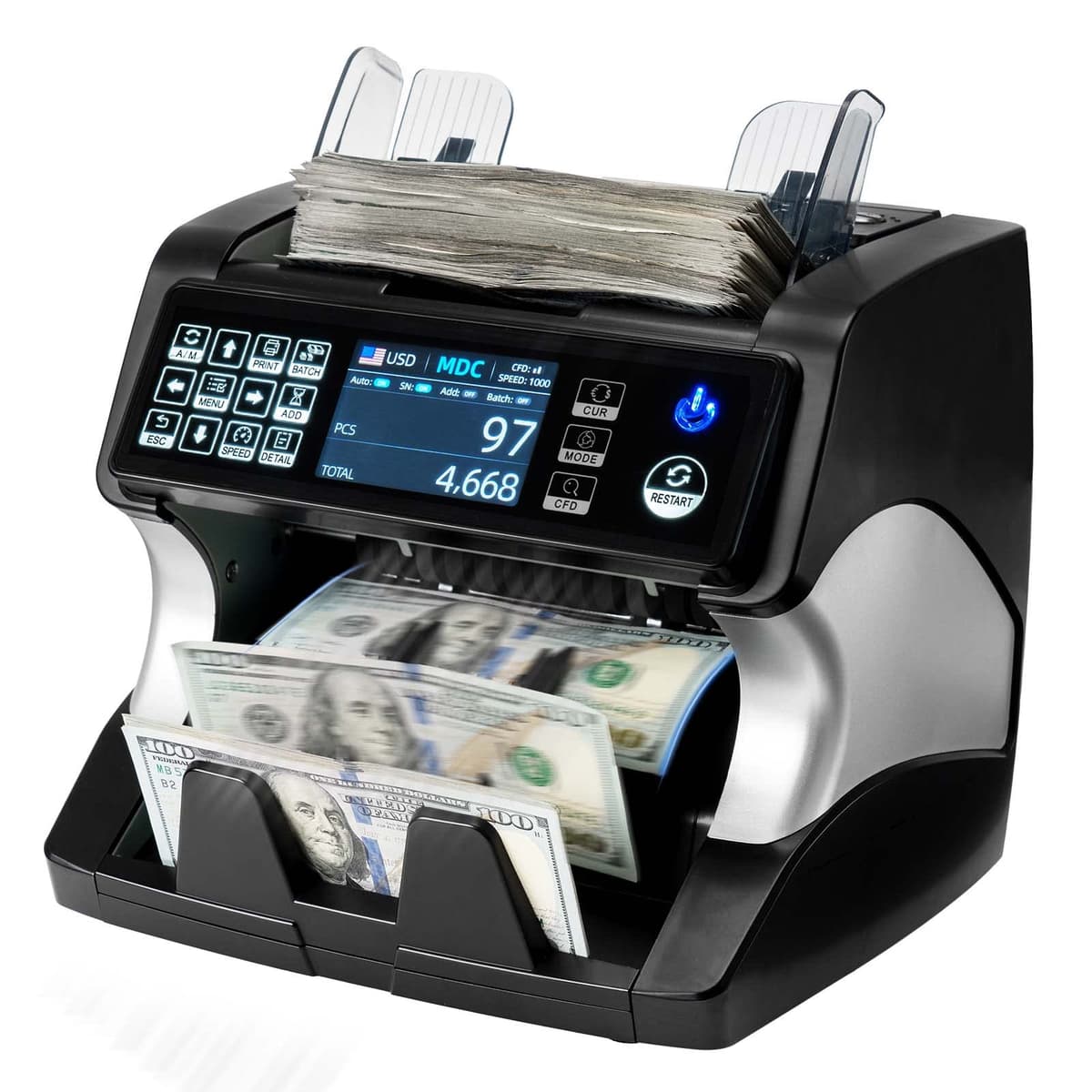 MUNBYN IMC01 Mixed Denomination Money Counter - 2CIS/UV/IR/MG/MT - Printer Compatible MU-IMC01-BK-US3