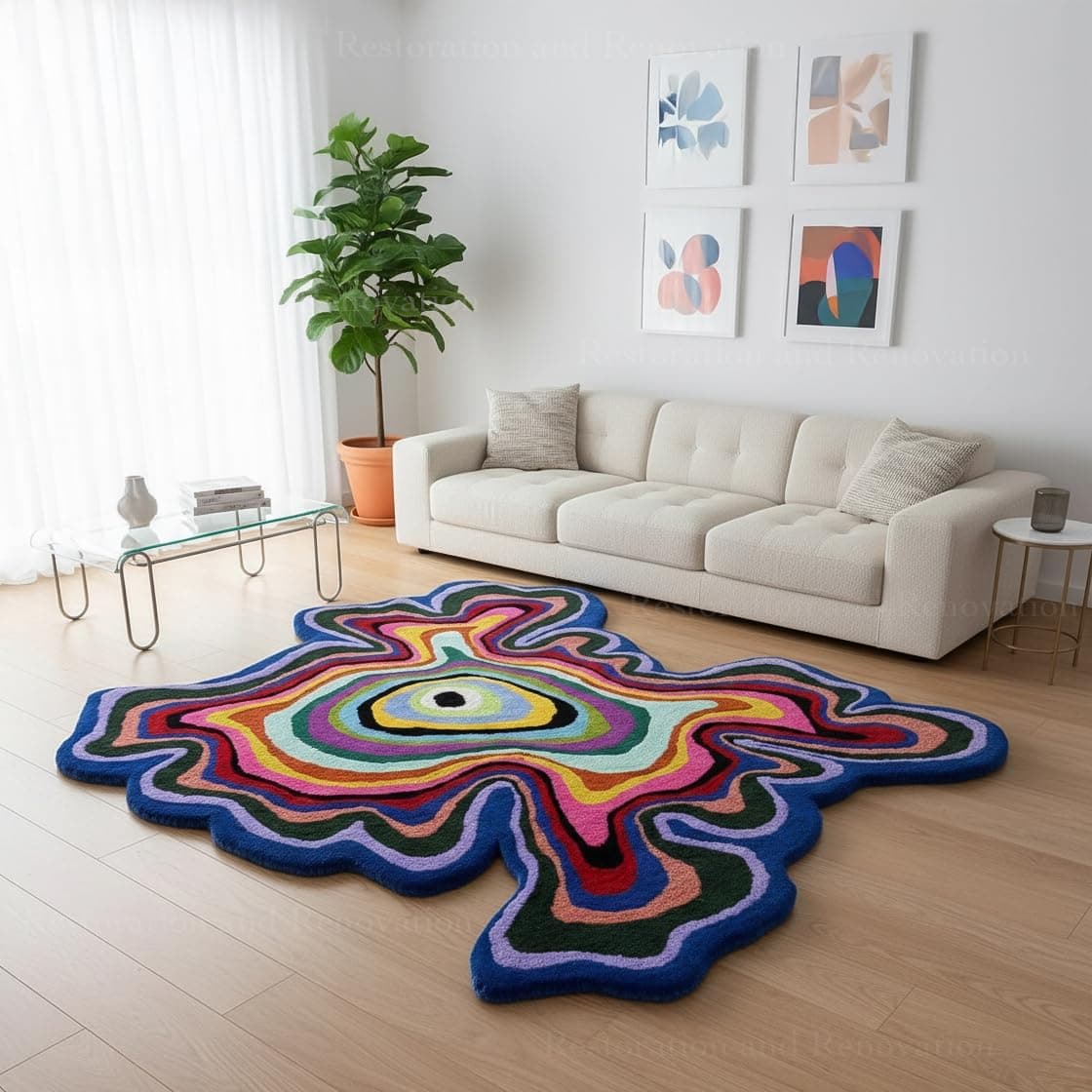 Alfombra artesanal de lana irregular Restoration and Renovation (Multi B, 10x10 ft) Handmade