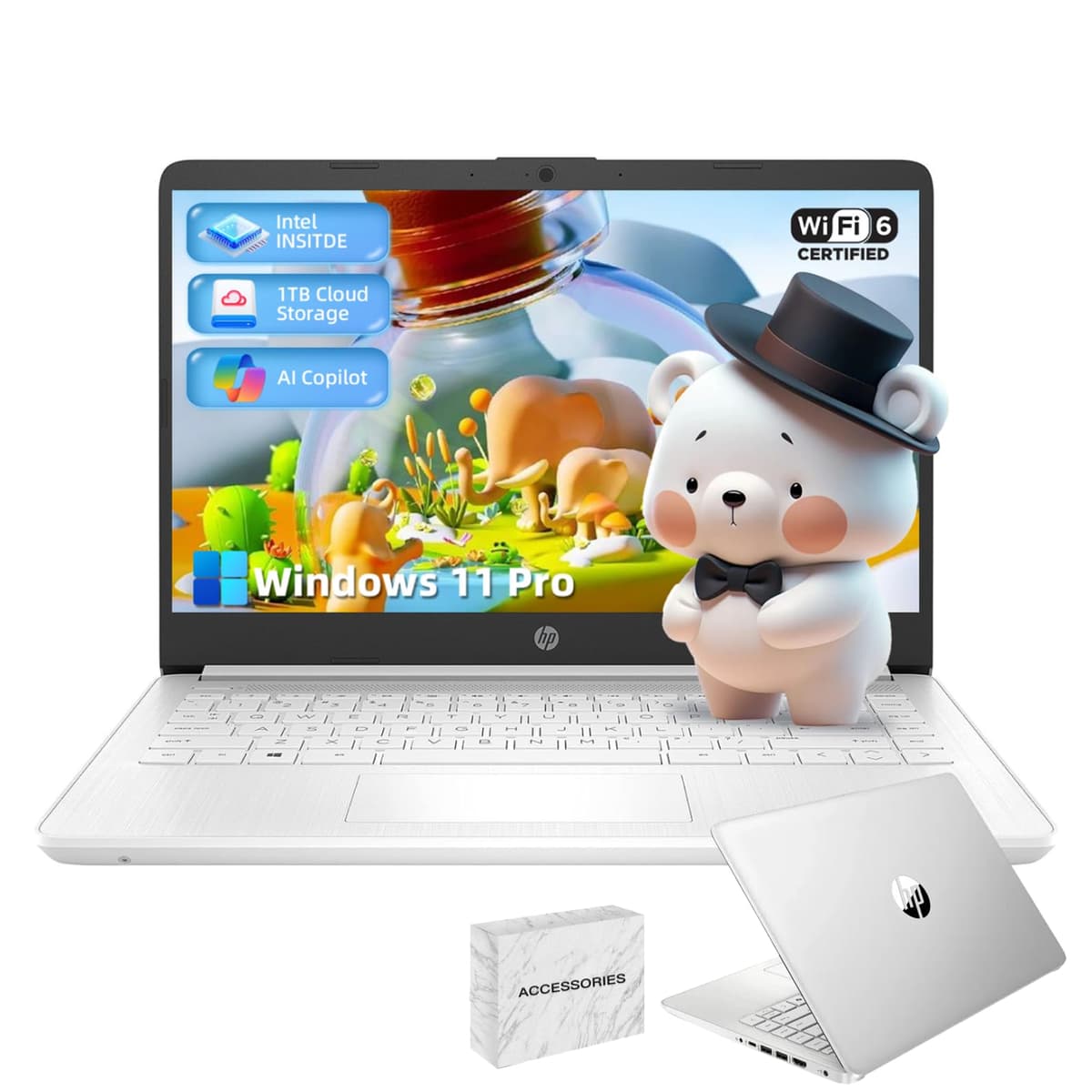 Portátil Empresarial Estudiantil HP - Procesador Intel N150, 16GB RAM, 384GB Almacenamiento (128GB UFS + 256GB MSD), Microsoft Office de por Vida, con Unidad DVD, Copilot AI, 1TB Almacenamiento en la Nube, Potenciado por IA, Plateado