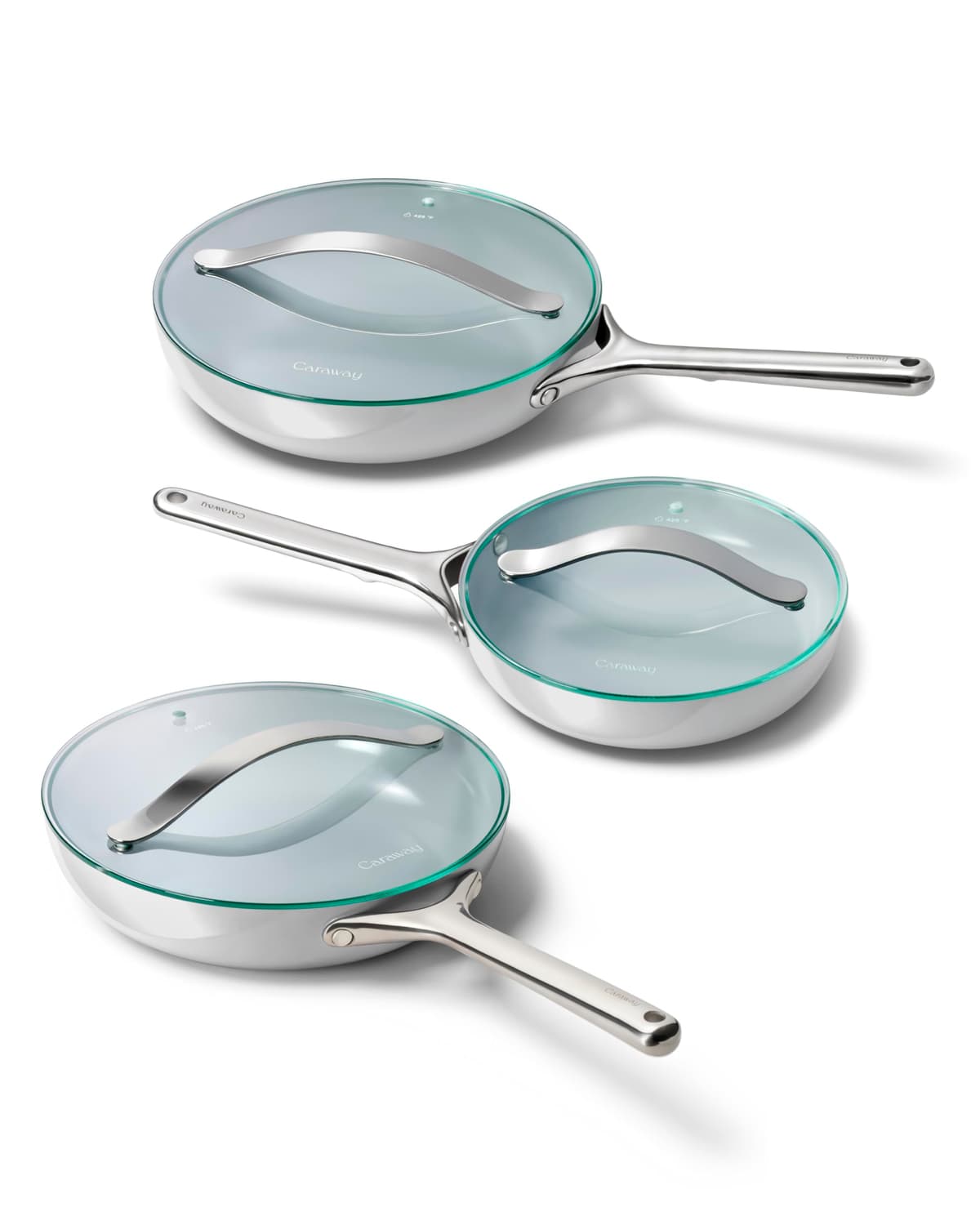 Caraway Set de Sartenes Cerámicas Antiadherentes con Tapa de Vidrio - 2x10.5" y 1x8" Gris CW-BN17-103