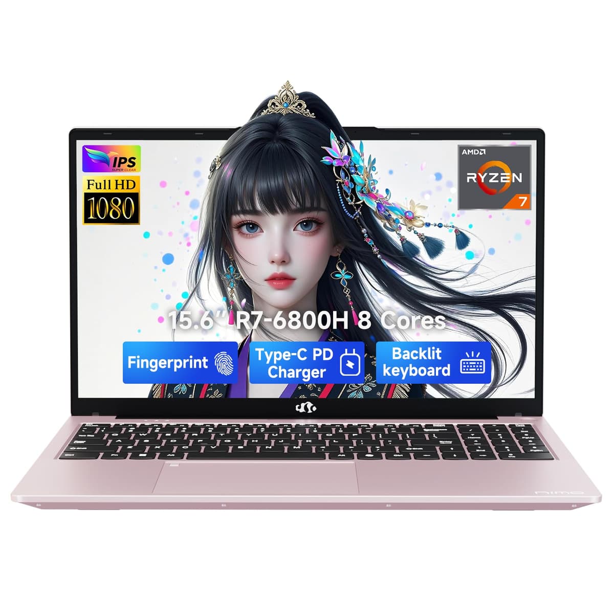 NIMO 15.6" IPS FHD Laptop para Gaming, 8 núcleos AMD Ryzen 7 6800H 32GB DDR5 RAM 1TB SSD (Mejor que i7-12700H, hasta 4.7GHz) GPU AMD Radeon 680M Computadora con USB-C 100W, Teclado Retroiluminado, Lector de Huellas ARN21S