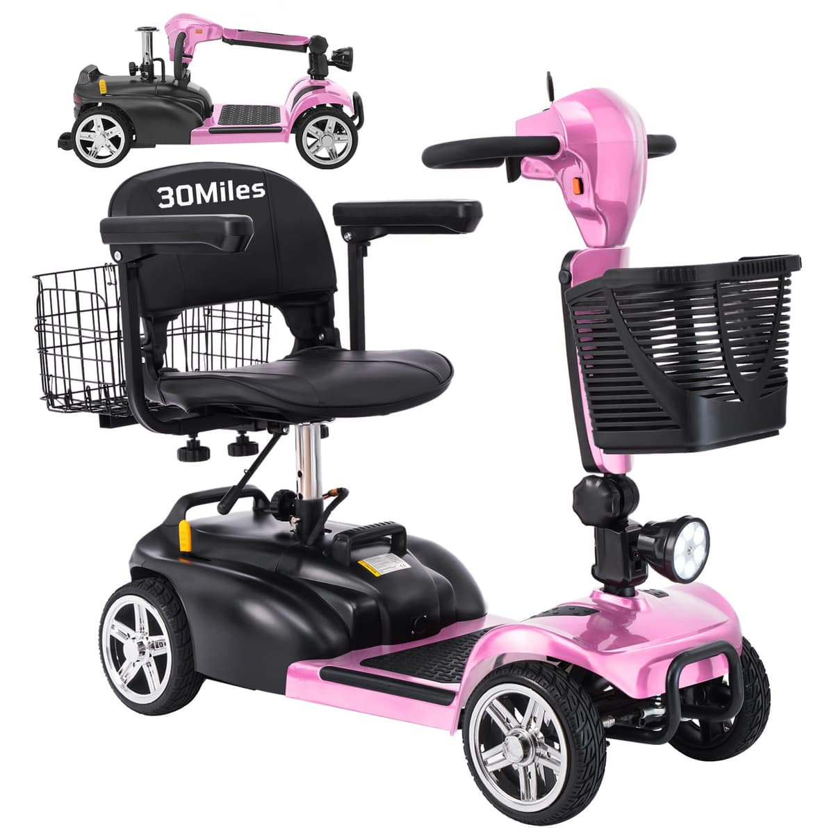 Ecomobi Scooter de Movilidad 4-Ruedas 350W 15-30 Miles con Batería Removible MS02 Pink