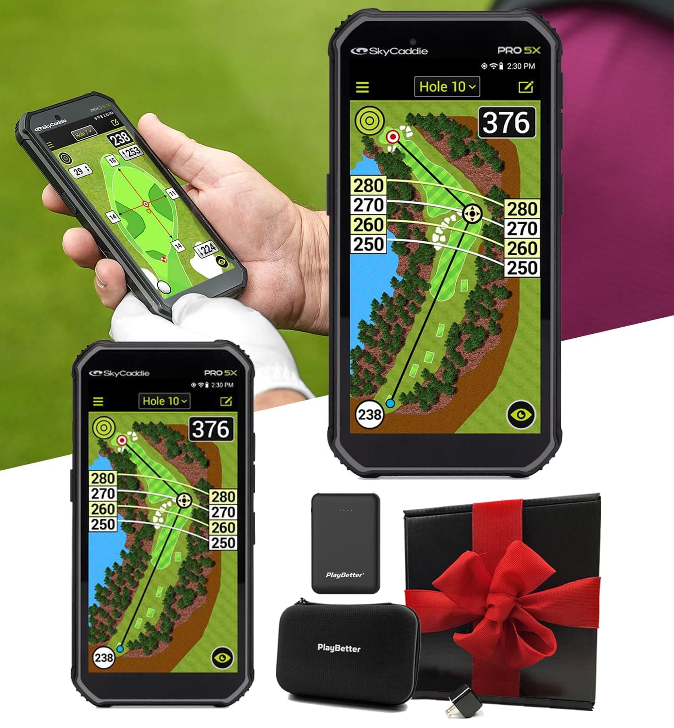 PlayBetter SkyCaddie PRO 5X Handheld Golf GPS Bundle 5.5" - Incluye Powerbank y Estuche Pro 5X (GPS) | Z05 (Charger)