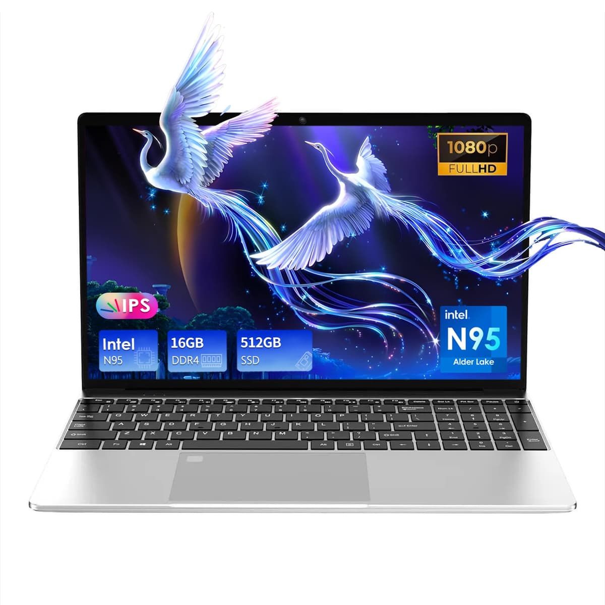 GXMO Laptop 15.6" IPS 1080P Notebook PC, 16GB DDR4 512GB SSD, Procesador Quad-Core 12ª Gen N95, Cámara HD, Laptop, Desbloqueo por Huella, Teclado Retroiluminado, Puerto USB 3.0 Y156N