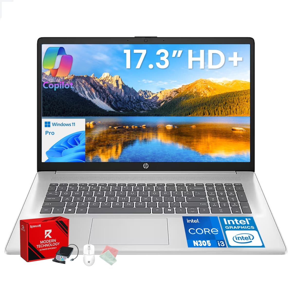 HP 2025 Laptop de 17 pulgadas - Pantalla HD+ antirreflejo de 17.3", Intel i3-N305 8 núcleos, Windows 11 Pro, Copiloto AI, teclado numérico, HDMI, Wi-Fi 6, para escuela y oficina, con accesorios (16GB RAM | 512GB SSD)