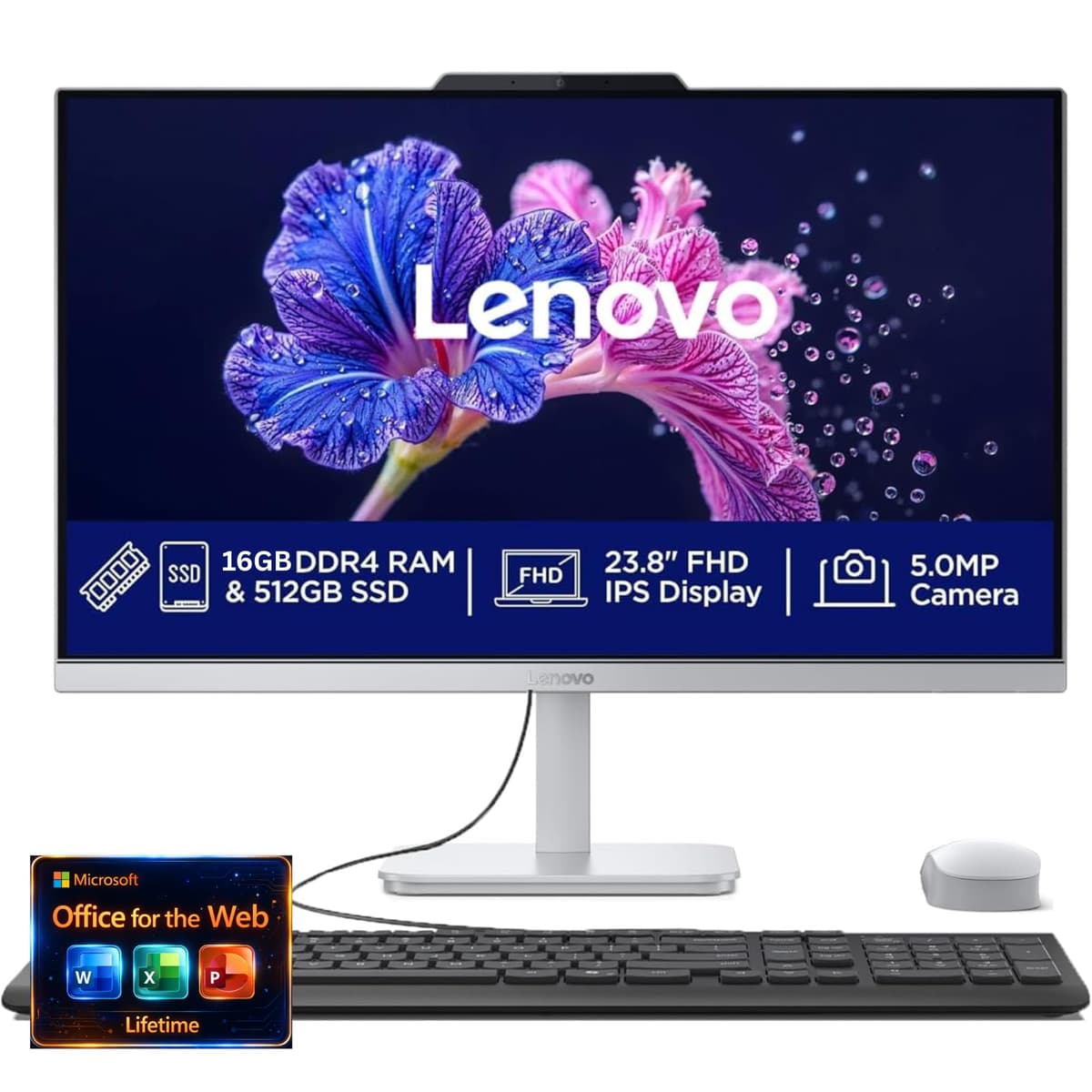 Computadora Todo-en-Uno Lenovo 24" FHD - 32GB RAM - 4TB SSD - Intel 13ª Gen i3 de 8 núcleos (mejor que i5 11ª Gen) - Teclado y Ratón - Windows 11 - Office 365 de por vida para la Web Centre