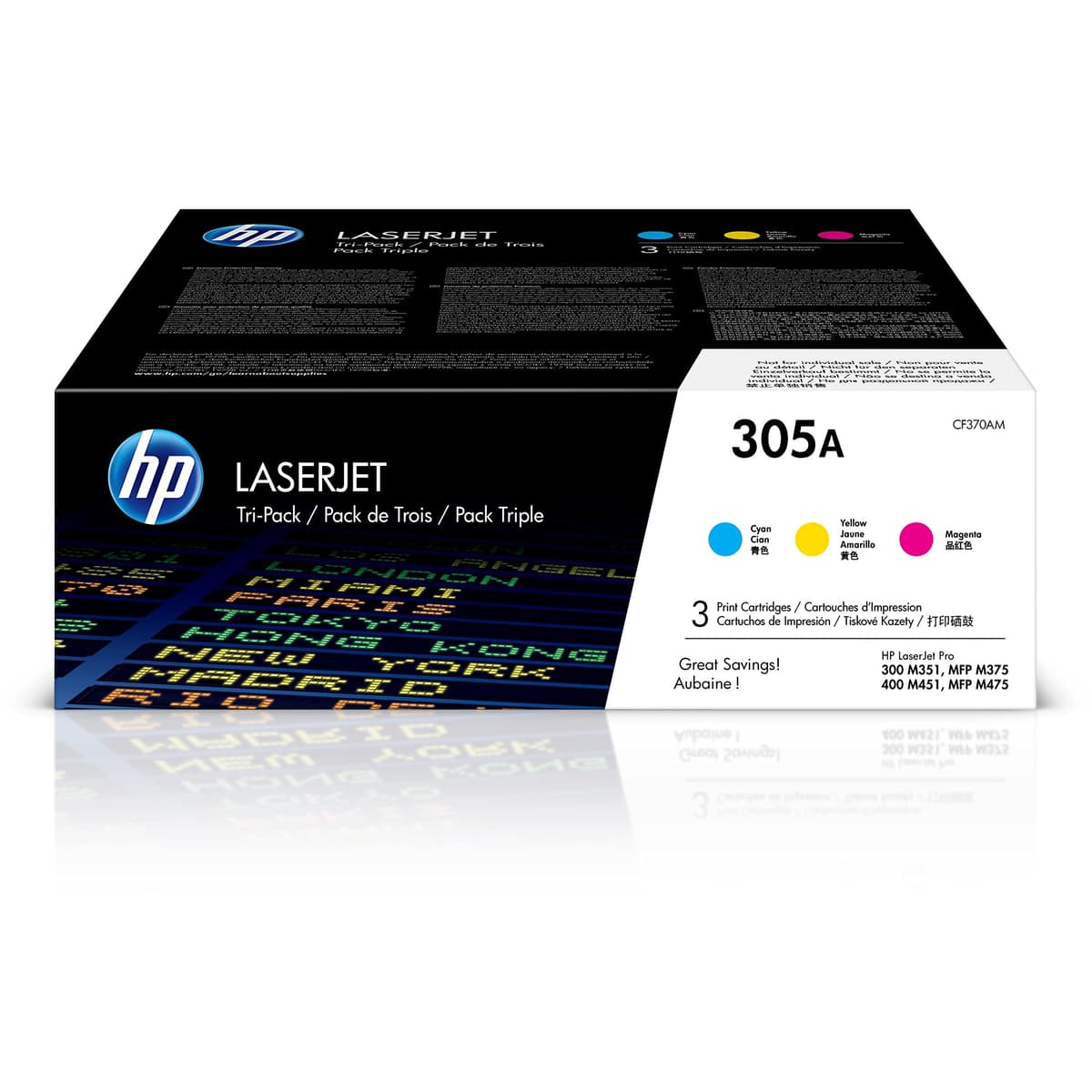 HP CF370AM Pack 3 Toners 305A cian/magenta/amarillo para LaserJet Pro