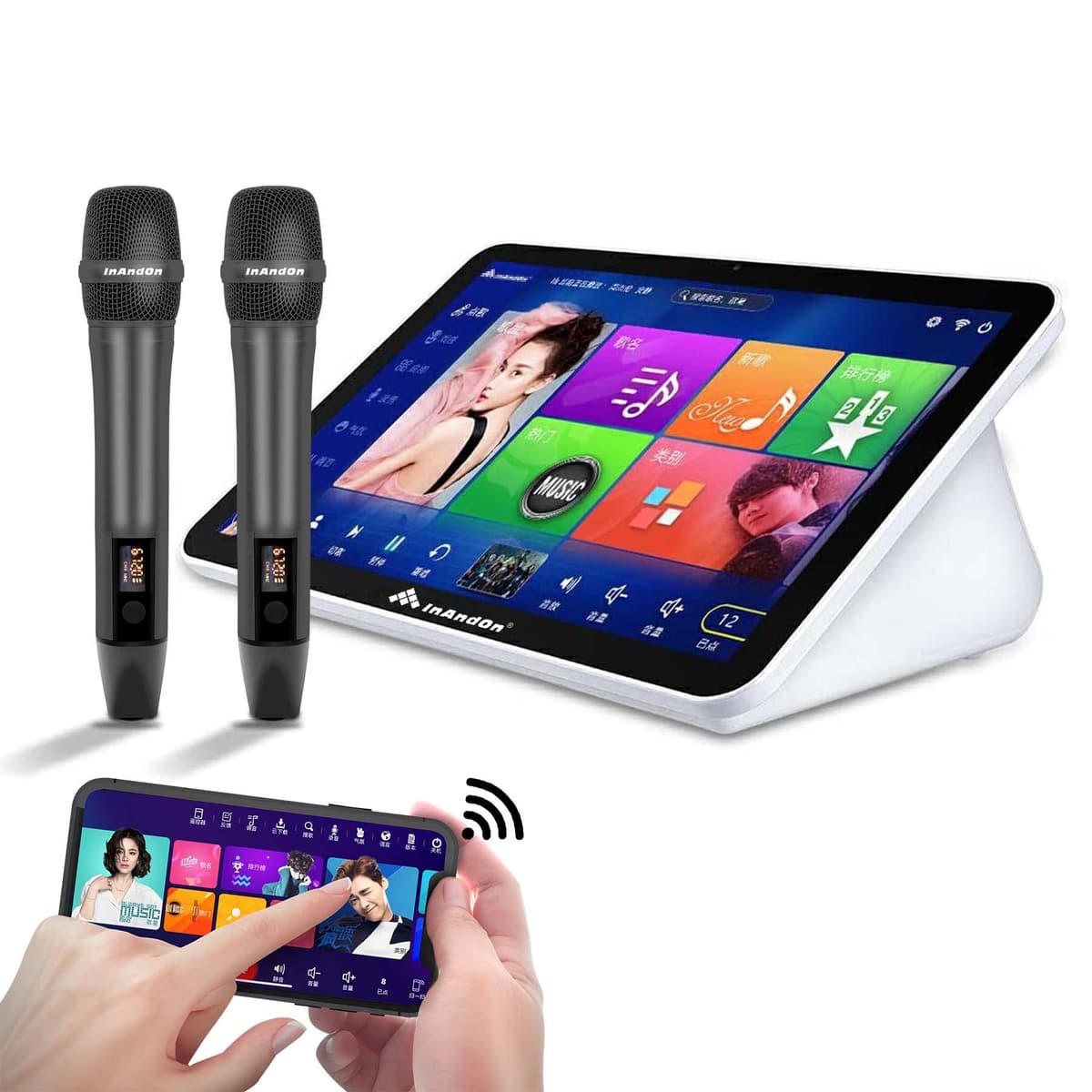 Inandon 2023 Nueva Máquina de Karaoke, pantalla táctil de 15.6", control por app móvil, descarga gratuita de canciones en la nube, sistema de karaoke todo en uno con micrófono KTV para canto en chino para fiestas en casa, 2T, blanco