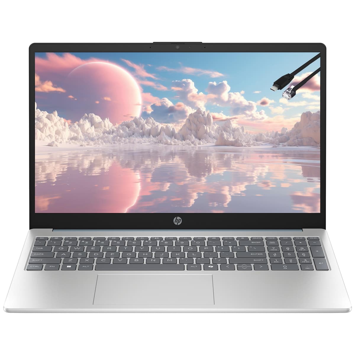 Laptop HP con pantalla táctil e Intel i3-N305 (8C/8T, hasta 3.80 GHz), 16 GB RAM, SSD 1 TB, pantalla FHD de 15.6", Wi-Fi 6, Bluetooth 5.4, teclado numérico, azul cielo, Windows 11 Home, cable tipo C a RJ45 Laptop 15