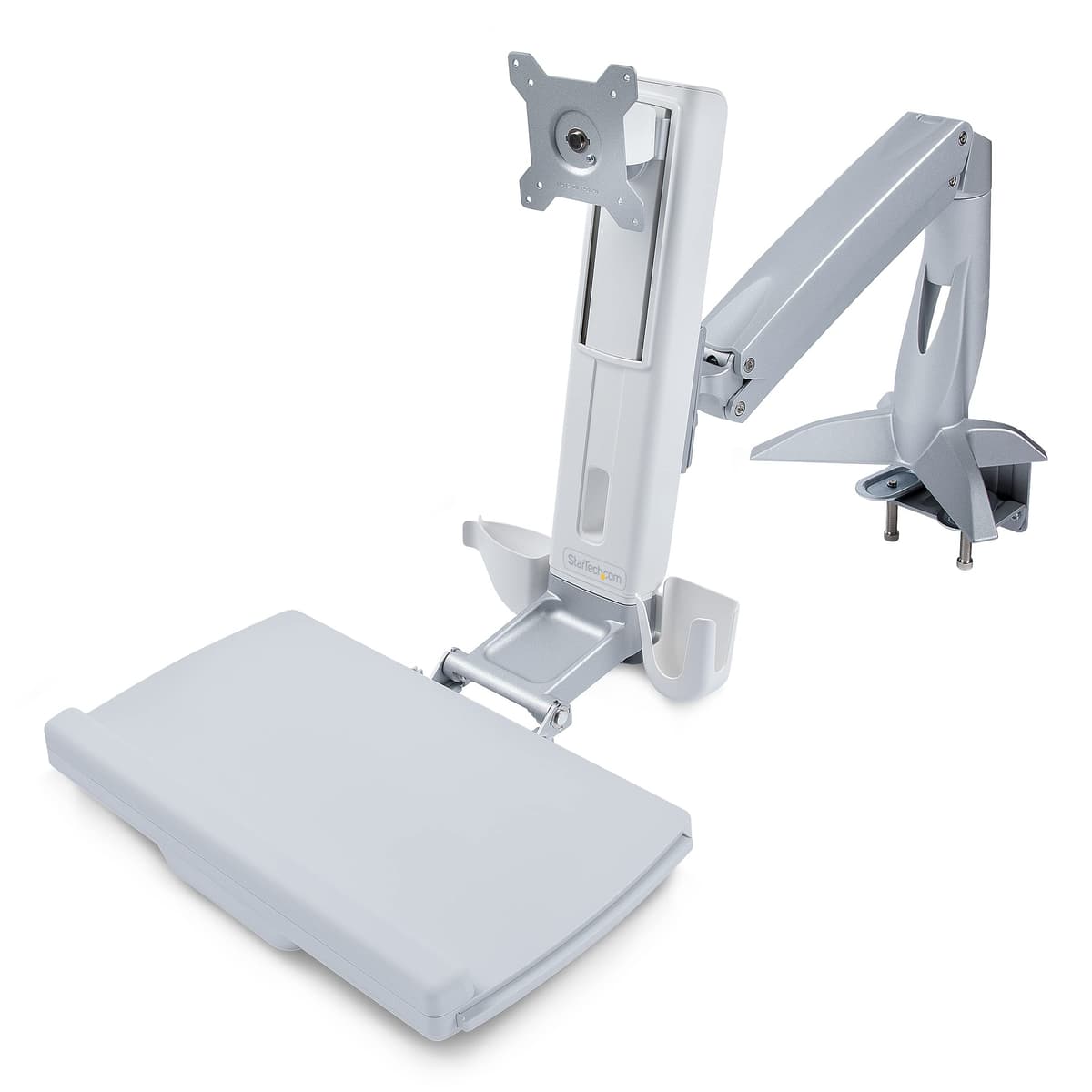 StarTech.com Brazo para Monitor Sit-Stand con Bandeja para Teclado - Soporte de Escritorio Ajustable para Estación de Trabajo Sit-Stand para Pantalla VESA Individual de 27" - Convertidor Ergonómico Articulado para Escritorio de Pie, TAA SIT-STAND-ARM-1MS