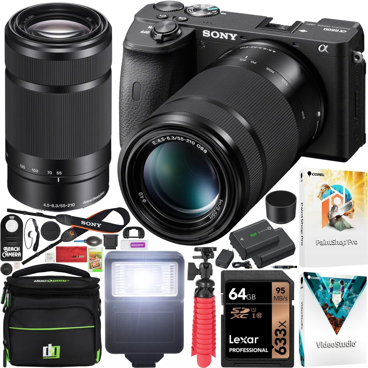 Sony a6600 Mirrorless 4K APS-C con Kit 55-210mm y Accesorios E12SNILCE6600BX2