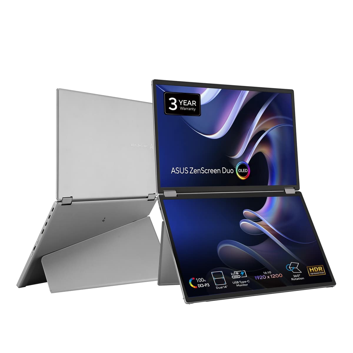 ASUS ZenScreen Duo OLED MQ149CD - Monitor portátil plegable dual 14" OLED 16:10 con HDR True Black