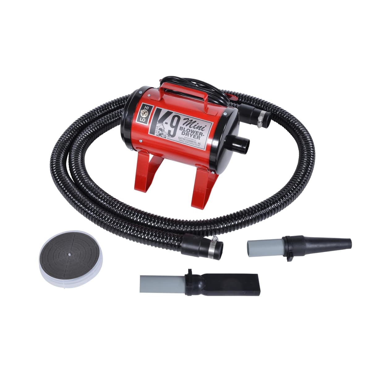 Electric Cleaner Company Secador de Perros ECC Mini K-9 de Alta Velocidad - Secador de Mascotas Portátil con 2 Velocidades, Manguera de 10' y Accesorios, Rojo