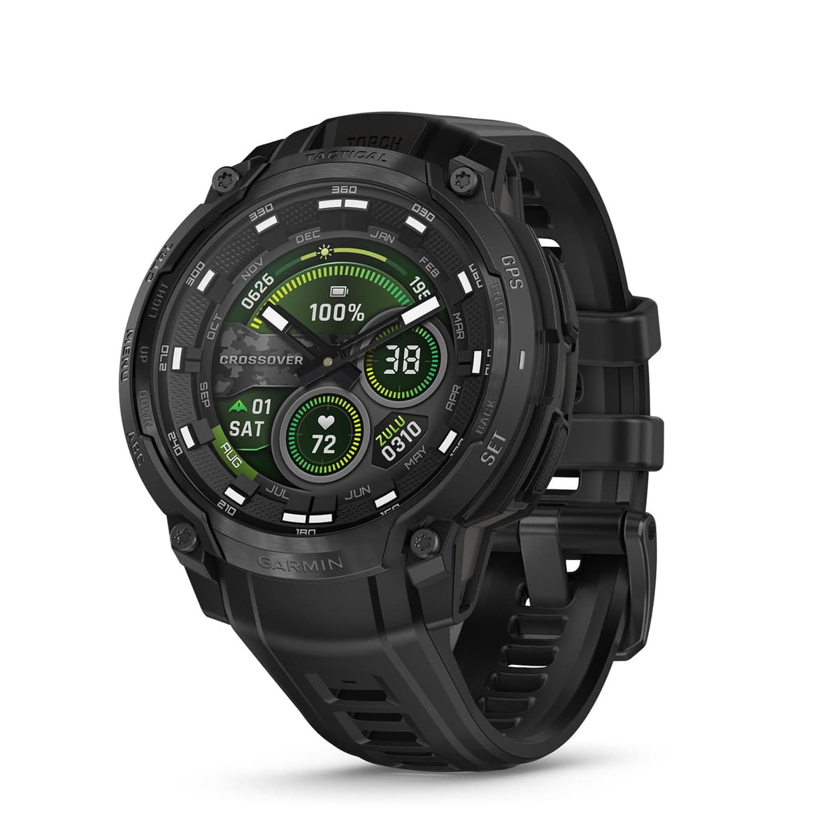 Garmin Instinct Crossover AMOLED - Edición Táctica, reloj inteligente táctico híbrido resistente con GPS, manecillas analógicas y brillante pantalla AMOLED, negro con correa de silicona negra 010-03398-02