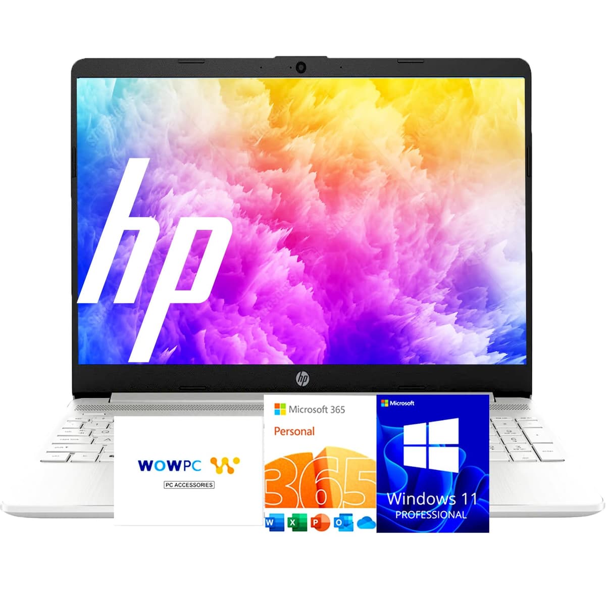 HP 2025 Edición Limitada 15,6" con Microsoft Office 365, Potente Procesador Intel de 4 Núcleos, 8 GB RAM, 128 GB, Pantalla Micro Edge LED de 15,6", Lector de Tarjetas SD, HDMI, Windows 11 Pro, WOWPC USB Laptop