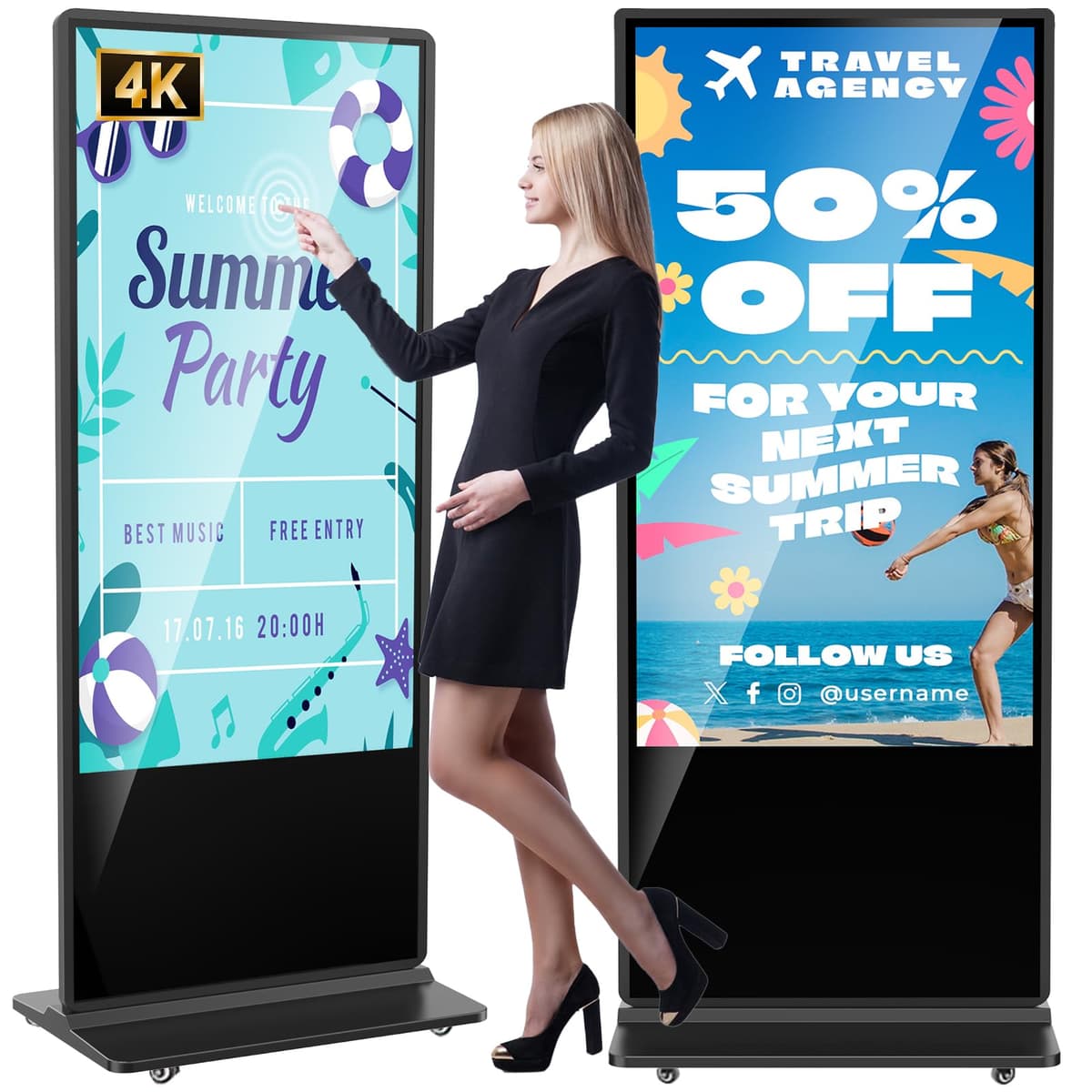 YCKJNB Señalización Digital 65" Interior 4K IPS Floor Standing con CMS, WiFi, HDMI/USB, Android QIXZOCV-43-B-HB