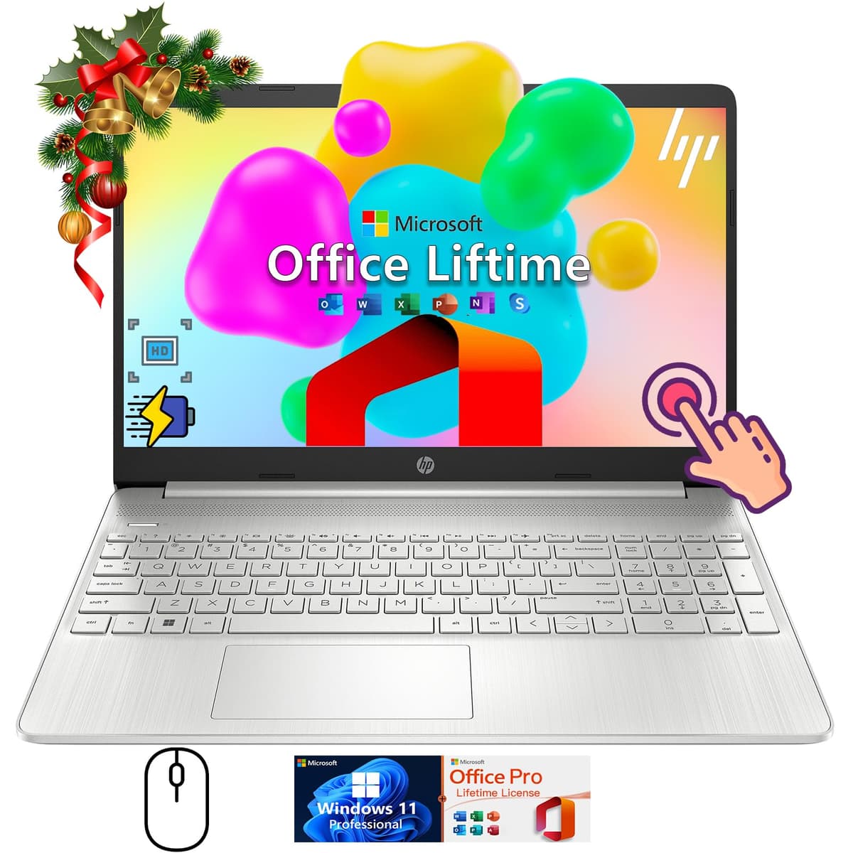 Laptop táctil insignia HP - Win 11 Pro • Office de por vida • Pantalla táctil HD 15.6" • Intel i3 1215U • Wi-Fi 5 • Pantalla HD antirreflejo con paquete (32GB RAM • 1TB SSD) HP 15