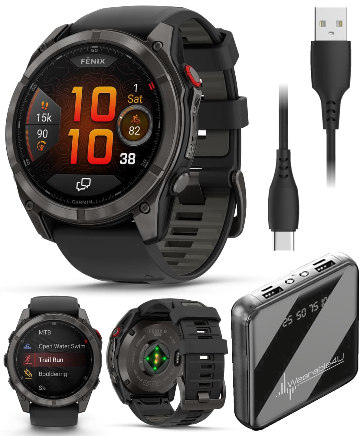 Wearable4U Garmin Fenix 8 Pro 51mm - AMOLED LTE & Satellite, inReach, DLC Titanio, paquete Power 010-02778-14