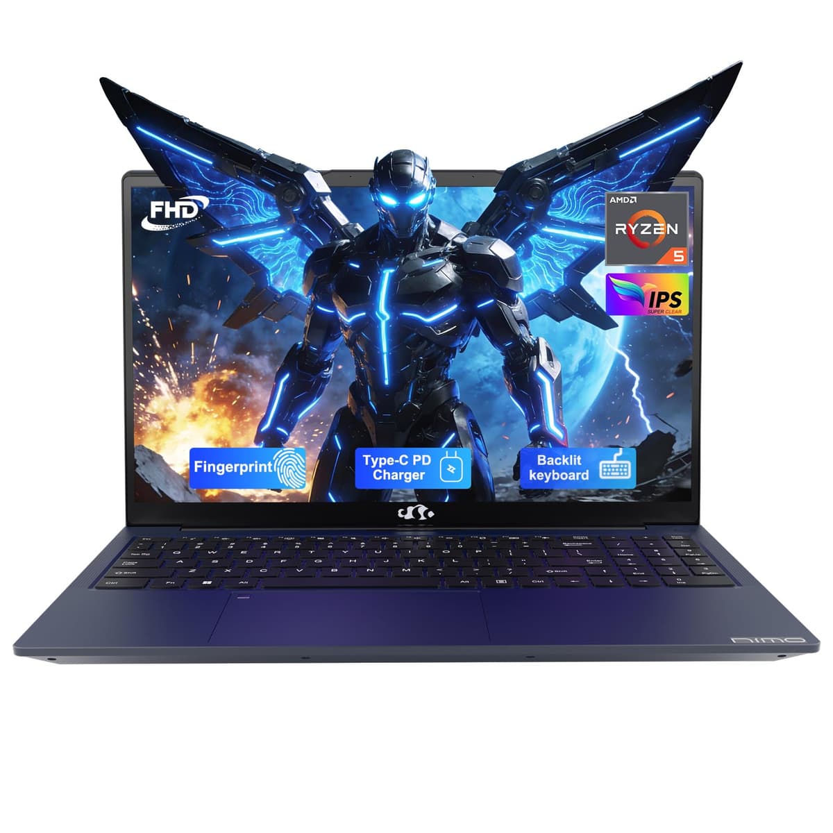 NIMO 15.6" IPS FHD Laptop, 32GB RAM 1TB SSD AMD Ryzen 5 (Mejor que i5-1135G7, 4 núcleos hasta 3.7 GHz) Computadora para Estudiantes con Tipo-C 65W, 2 Años de Garantía, Huella Dactilar, Teclado Retroiluminado, BT5.2, Teclado Numérico NIMO N152