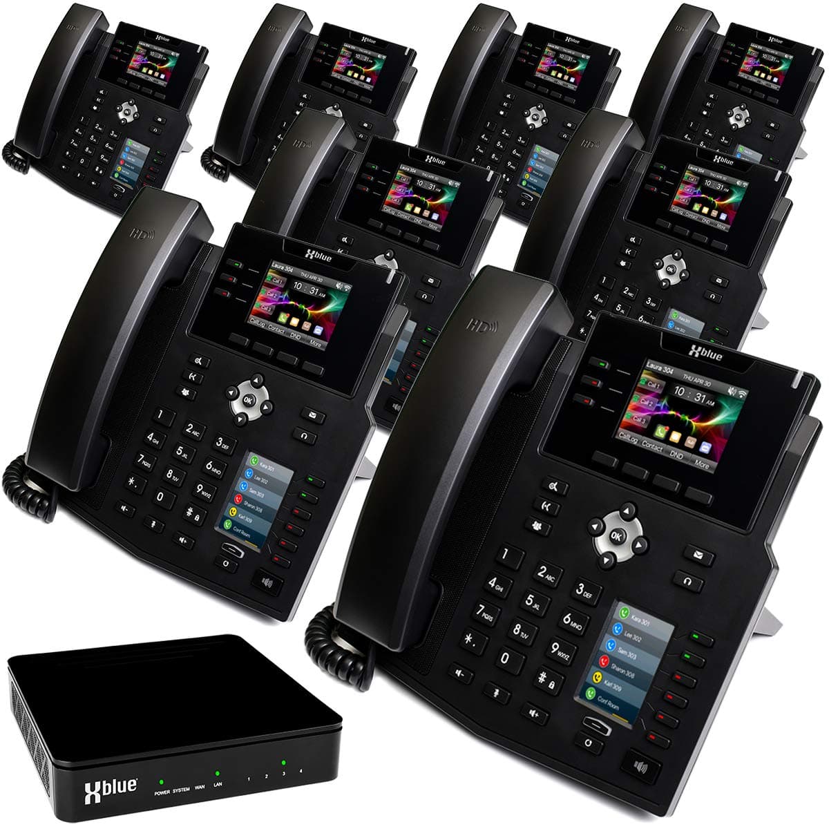 Xblue QB1008 Bundle - Sistema IP con 8 teléfonos IP9g y funciones empresariales