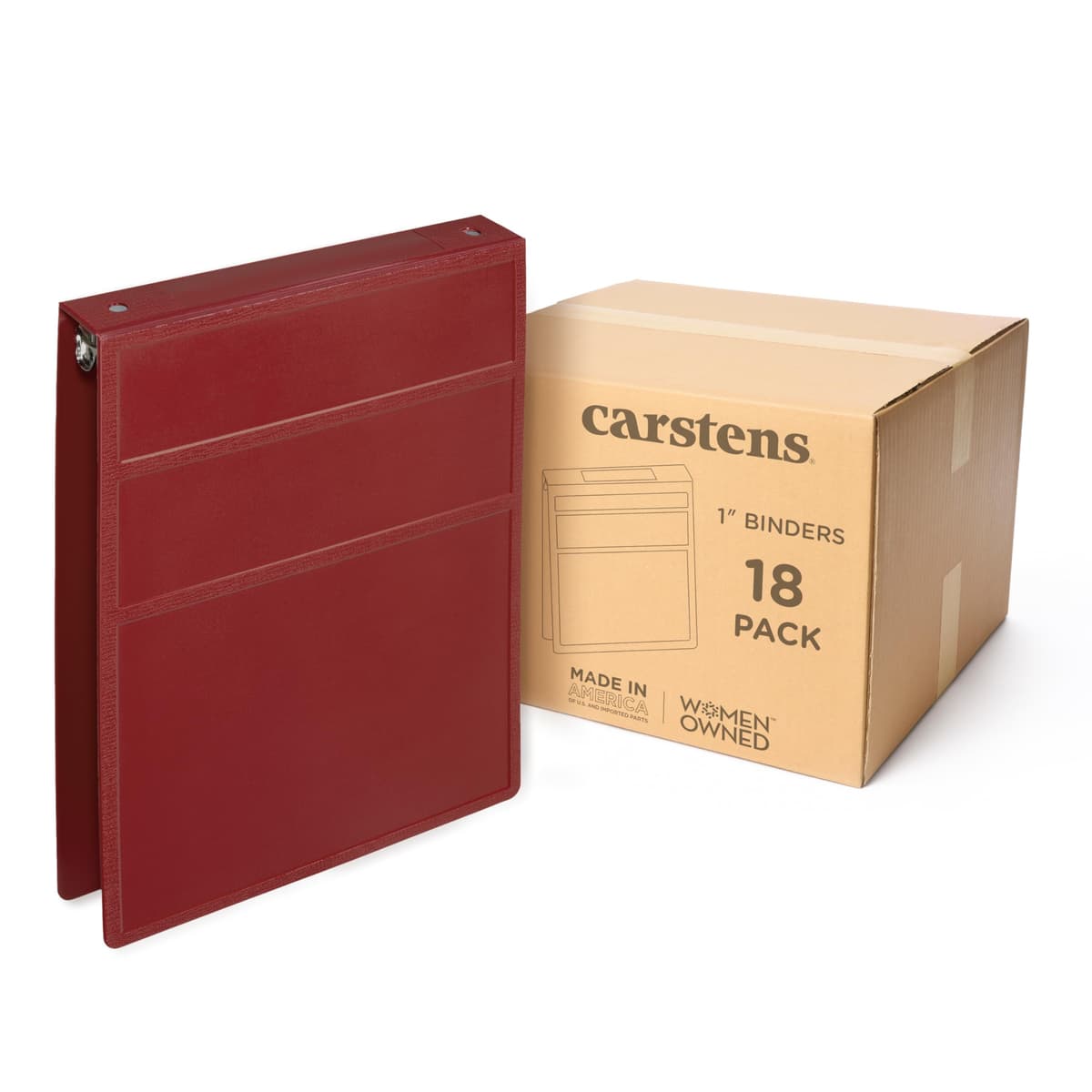Carstens 1" Heavy Duty 3-Ring Binder Top Opening - Brick Red (8768-3R) Case of 18 8768-3RCS