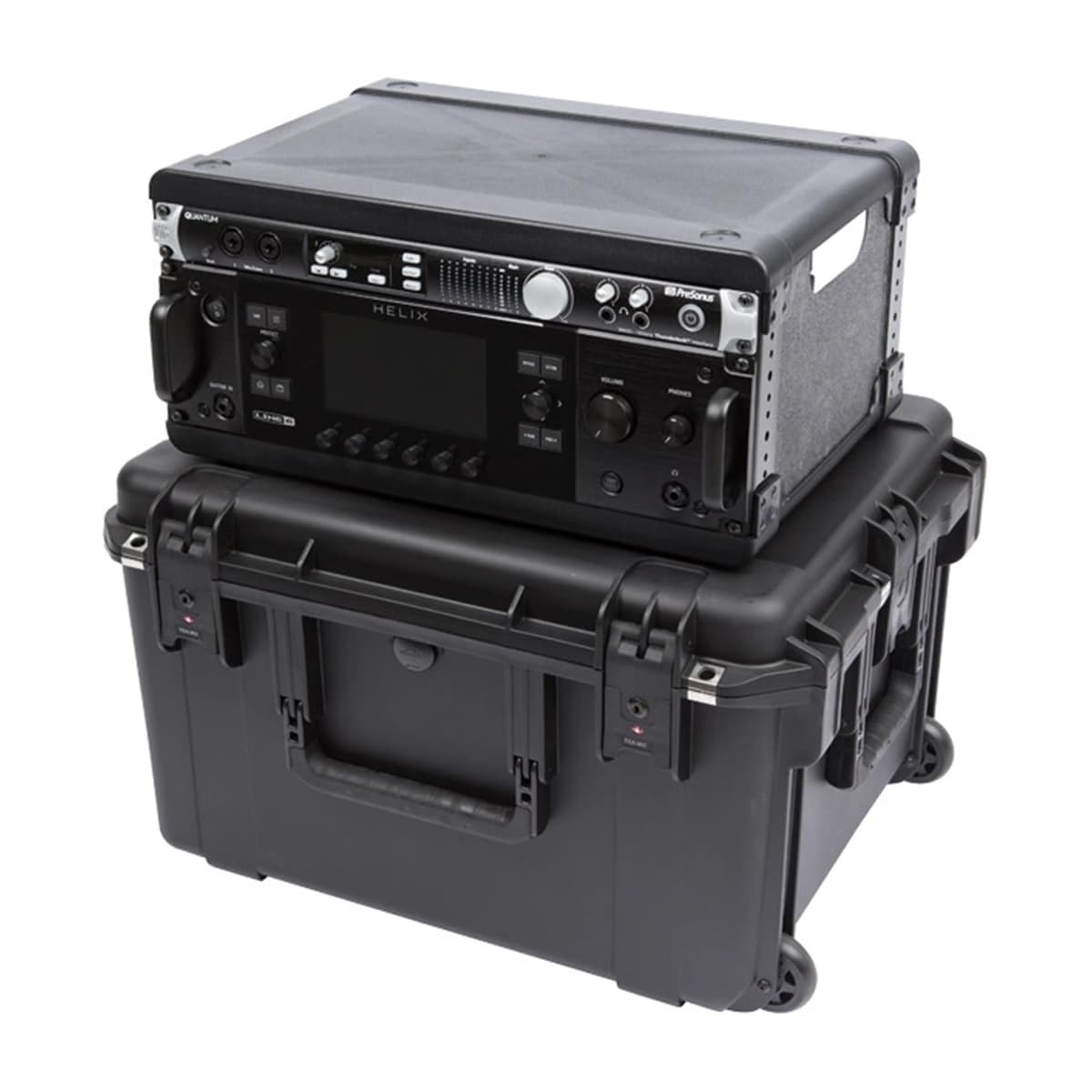 SKB 4U iSeries rack de vuelo 13" inyectado con ruedas, mango retráctil y marcos desmontables, negro 3i-2217M124U