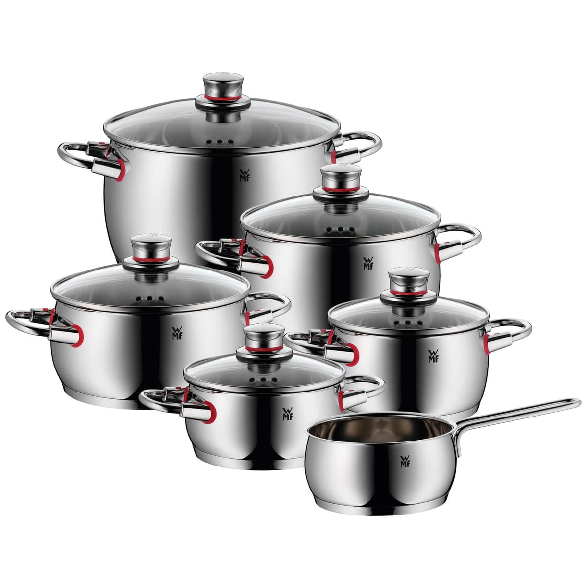 WMF Quality One Set de 6 Ollas y Cazos con Tapa de Cristal (Cromargan Acero Inoxidable) 774066380