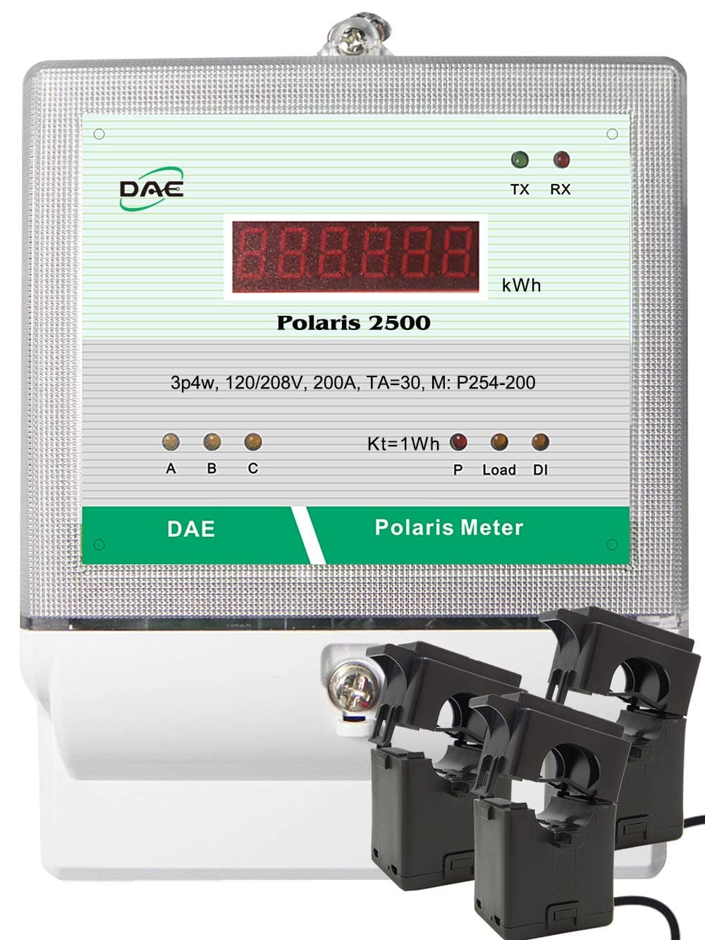 DAE P254-5000 KIT Medidor kWh UL 5000A 3F 120-480V 50/60Hz RS485 con 3 CT split (interno 3"/5")