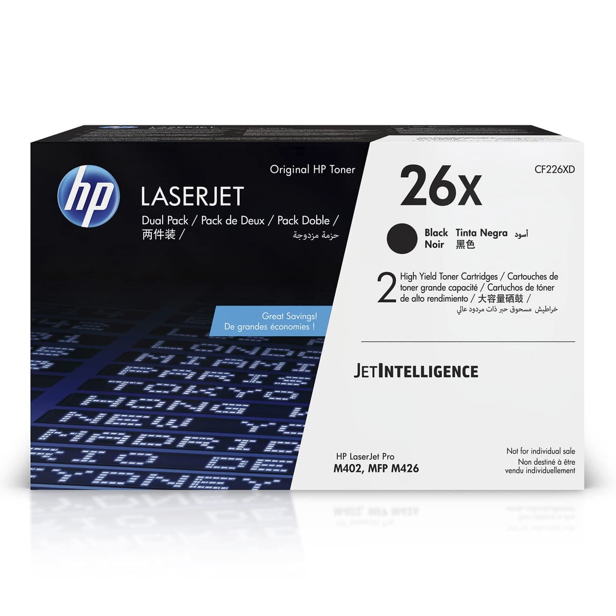 Cartucho de tóner HP 26X negro de alta capacidad (paquete de 2) - compatible con LaserJet Pro M402/MFP M426 - CF226XD