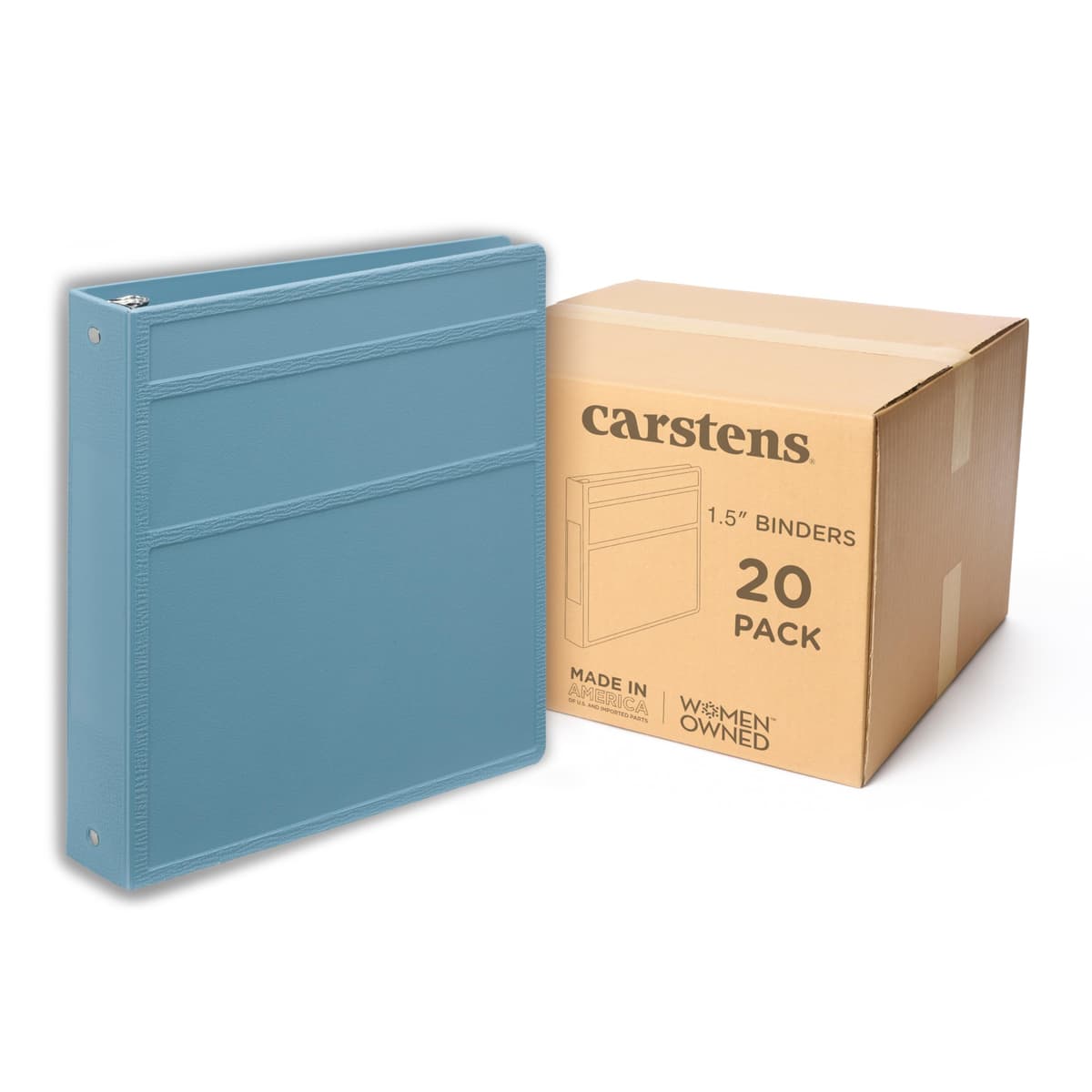 Carstens 1.5-Inch Heavy Duty 3-Ring Binder - Side Opening, Powder Blue, 1.5" rings, resistente, sin bolsillos, hecho en USA (2022-3R) 2022-3RCS