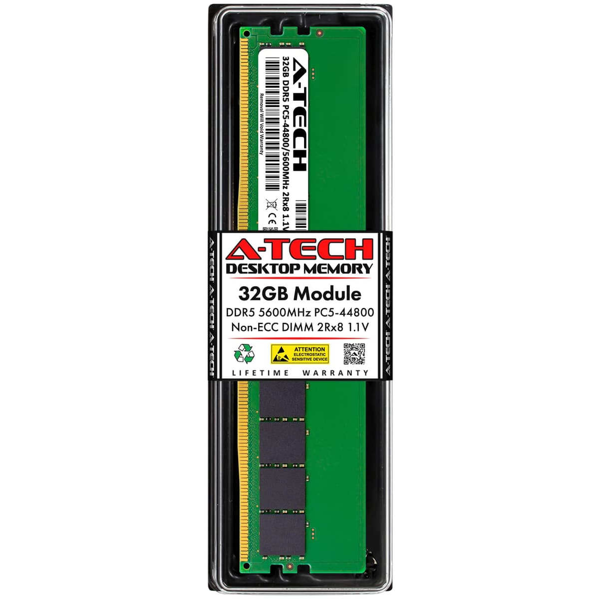 A-Tech 32GB DDR5 5600MHz PC5-44800 CL46 UDIMM 2Rx8 Dual Rank 1.1V No-ECC No-Buffer DIMM de 288 pines Memoria RAM para PC de Escritorio/Computadora módulo de actualización AT32G1D5D5600ND8N11V