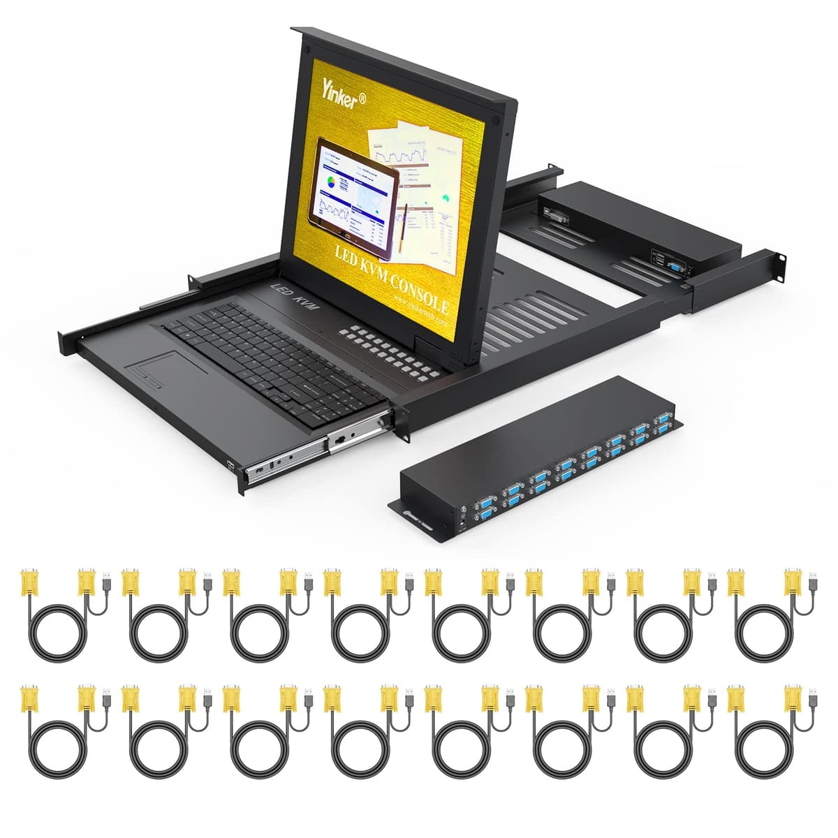 Consola KVM Rackmount 17" Yinker 16 Puertos VGA 1U con Teclado, Monitor y Touchpad YK-716UL