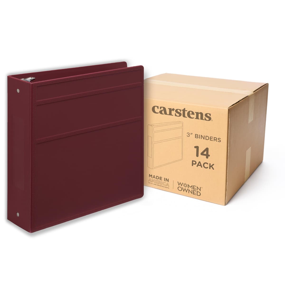 Carstens 3-Inch Heavy Duty 3-Ring Binder - Apertura lateral, Wine, 3" anillas, cubierta impermeable, BPA-free, Hecho en USA (1743-3R) 1743-3RCS