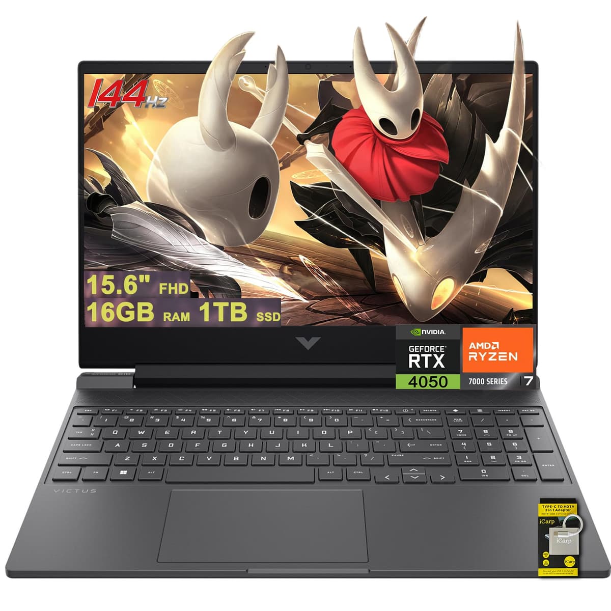 HP Victus 15 Laptop para Gaming 15.6" FHD IPS 144Hz AMD Ryzen 7 7445HS de 6 núcleos 16GB RAM 1TB SSD GeForce RTX 4050 Retroiluminado USB-C DTS:X Ultra Wi-Fi 6 Win11 ICP Hub