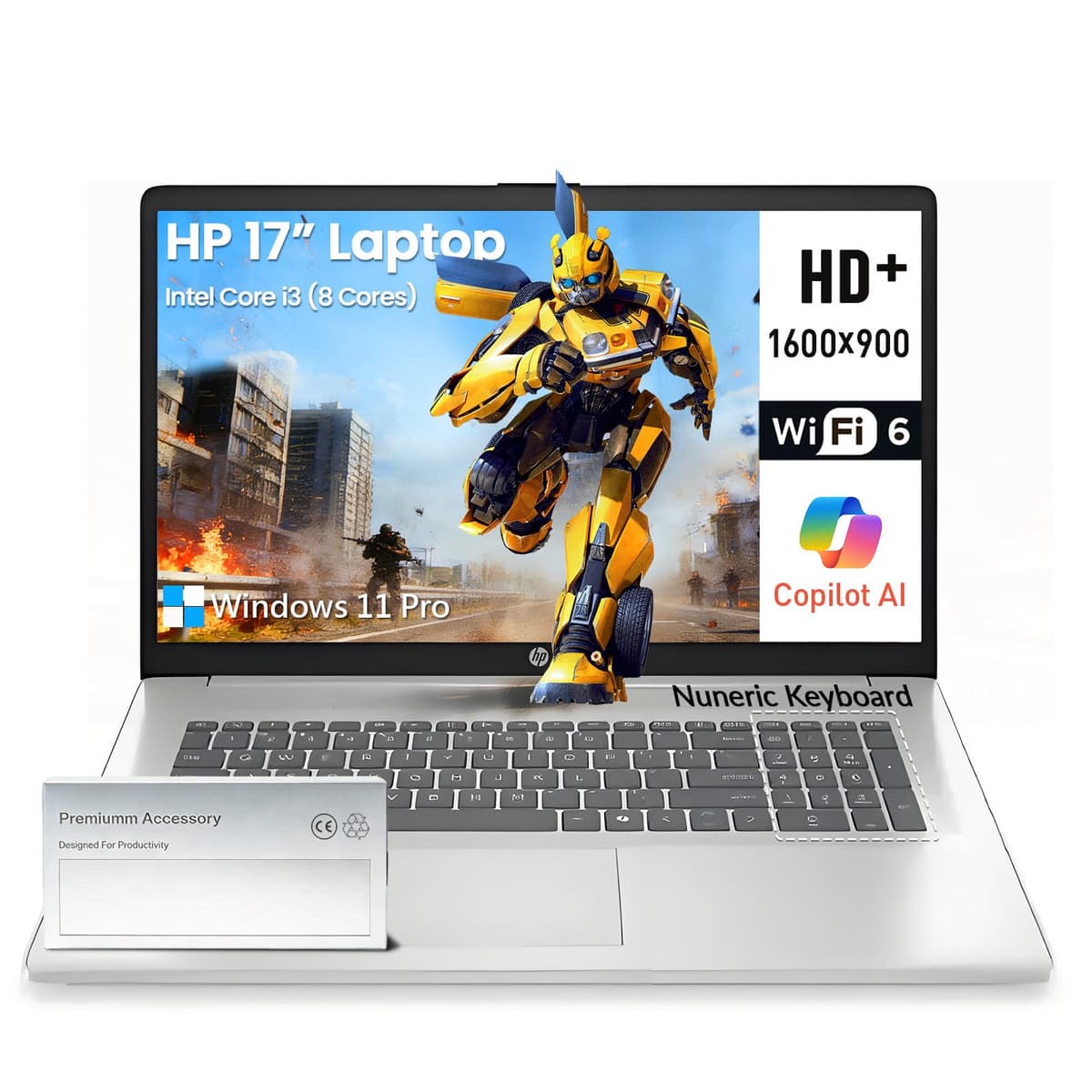 HP Laptops 17 Pulgadas, Computadora Portátil 17.3", Pantalla Grande HD+, Intel Core i3 (8 Núcleos), 16 GB RAM, 756 GB SSD (256 GB SSD + 500 GB SSD Portátil), Windows 11 Pro, Teclado Numérico, Wi-Fi 6, USB-C