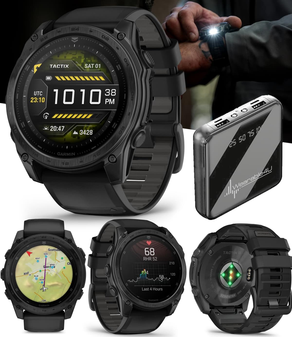 Garmin Tactix 8 51mm AMOLED, bisel titanio y lente de zafiro + Wearable4U PowerBank