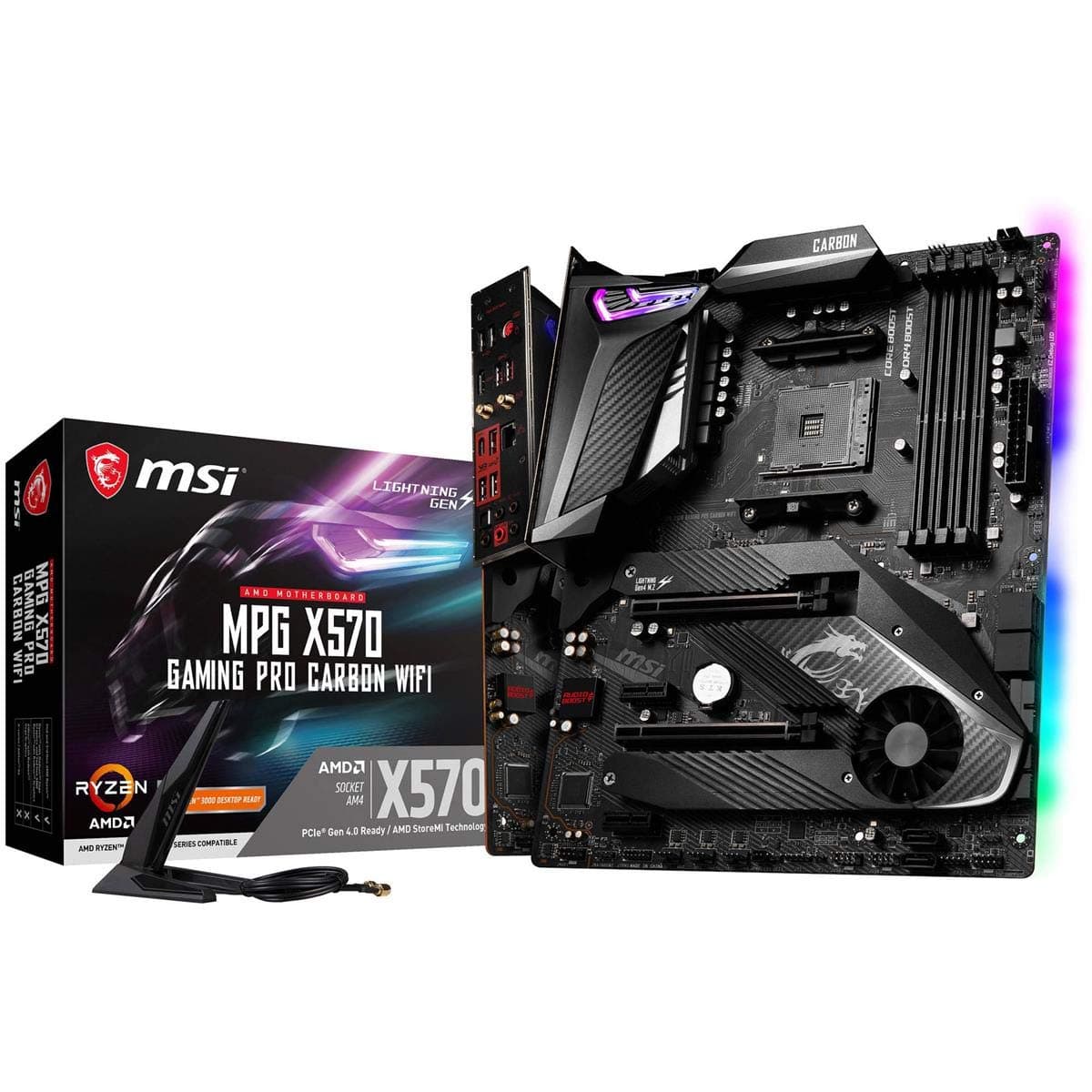 Placa madre MSI MPG X570 Gaming PRO Carbon WiFi (AMD AM4, DDR4, PCIe 4.0, SATA 6 Gb/s, M.2, USB 3.2 Gen 2, Wi-Fi 6 AX, HDMI, ATX) X570GPCARBWIFI
