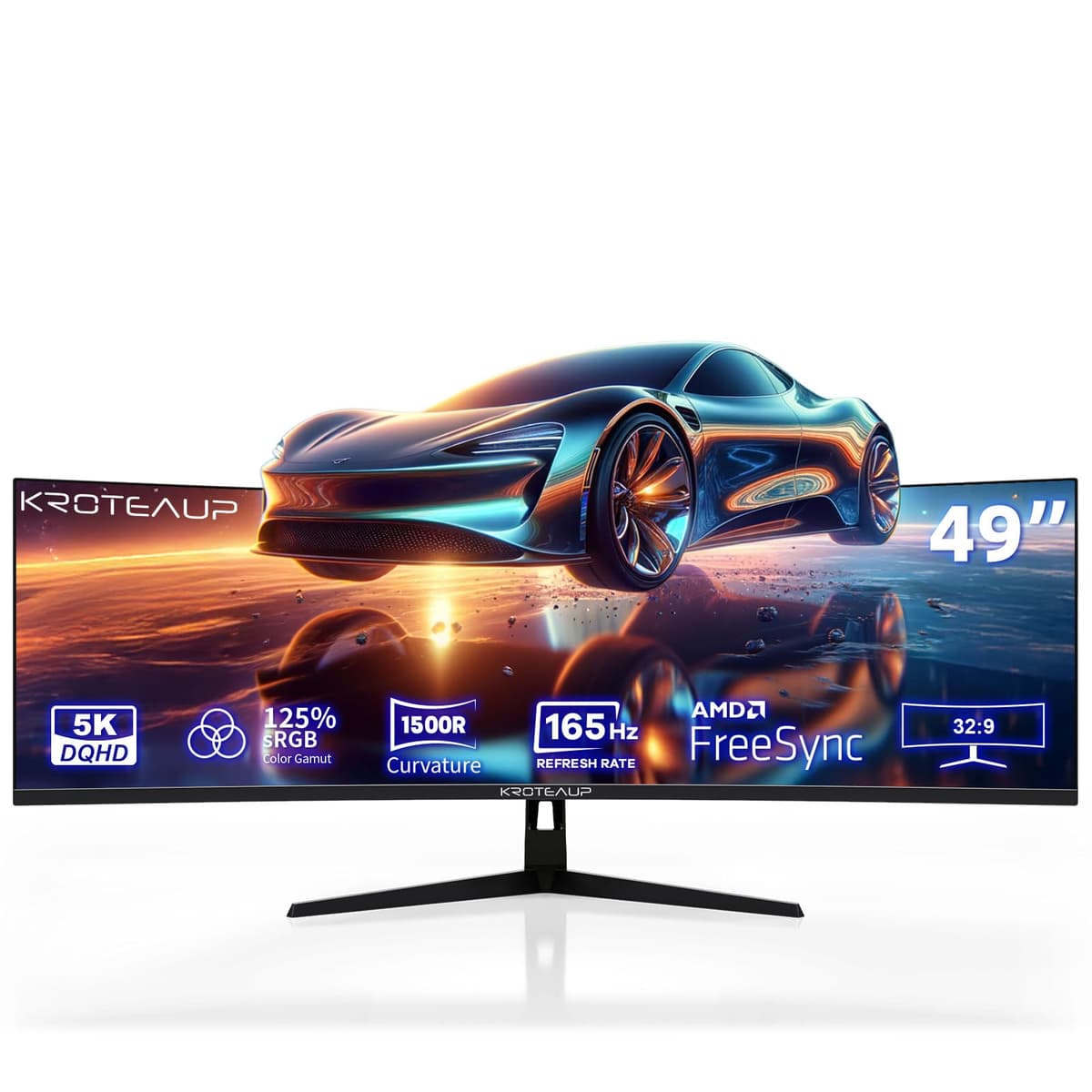 Kroteaup Monitor curvo ultrawide 49" 5K (5120x1440) 165Hz, HDR10, 1500R, 32:9, FreeSync, altavoces integrados 49" 5k 165HZ Monitor
