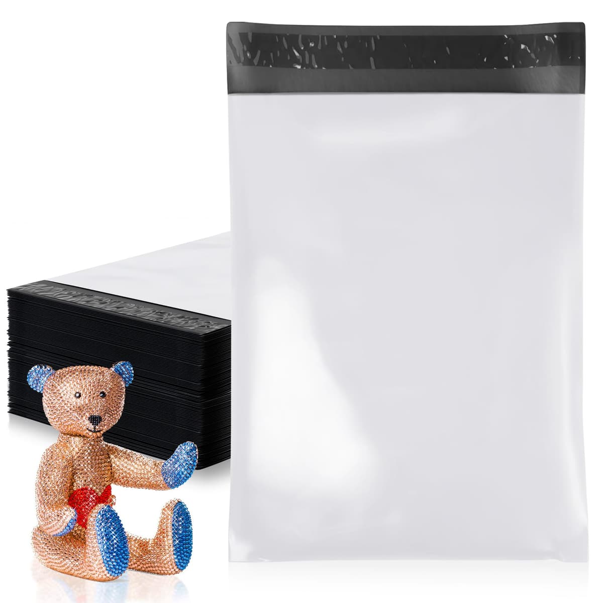 Amiff Poly Mailers 19 x 24 in, Blanco, Pack 1200, 2.0 Mil, Autocierre BP-WhitePM-19x24