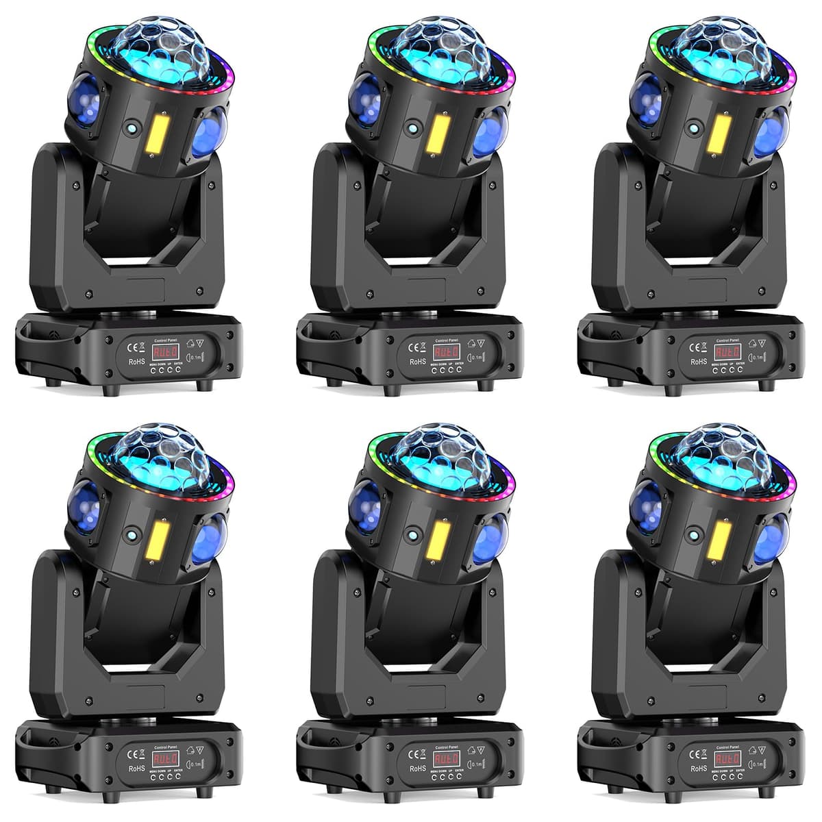 GdjRttk 120W Stage Moving Head Light RGBW Beam & Strobe, 3-Axis DJ Light DMX512 19/25CH (6 Pack) 2620
