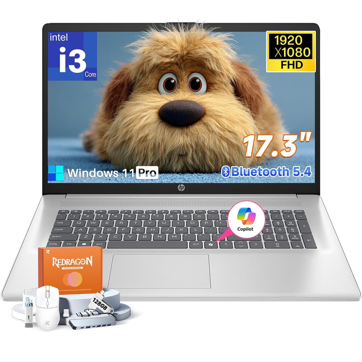 HP 17.3" Laptop 2026 para Negocios y Estudiantes, Windows 11 Pro, Copilot AI, 32GB RAM, 1TB SSD, Intel Core i3-N305, Pantalla FHD IPS Antirreflejo de 17", Bluetooth 5.4, Cámara HD, Carga Rápida, Accesorios HP Laptops