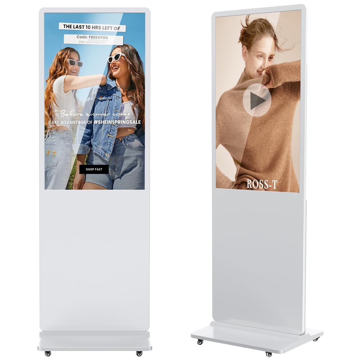 JIYANG Pantalla comercial 43" para señalización digital, soporte de piso, Android, CMS de por vida (Blanca)