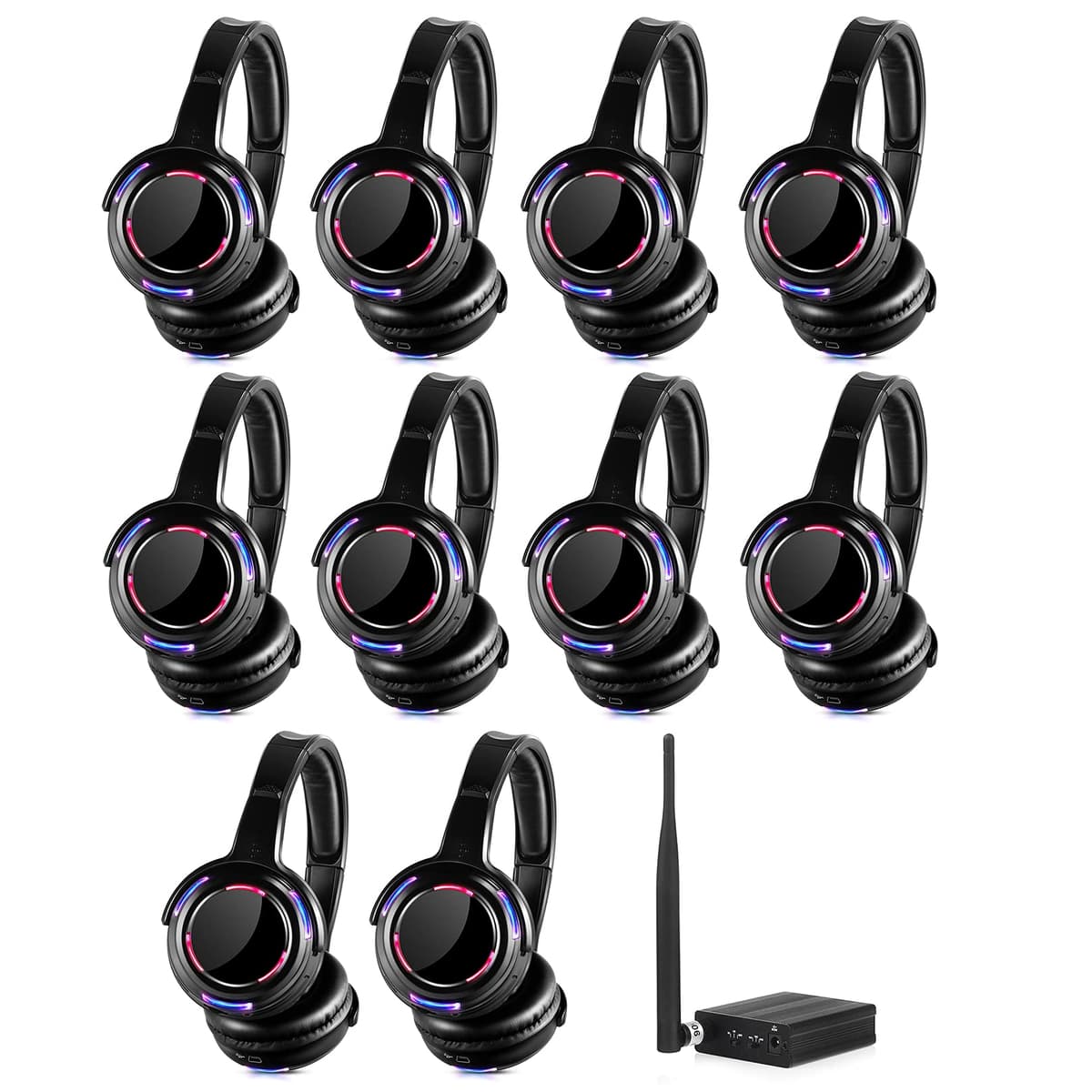 AYVVPII 10pcs Bundle Wireless Silent Disco LED Flashing Light Headphones with 1 Transmitter 500m Distance B093WJGHBL-2