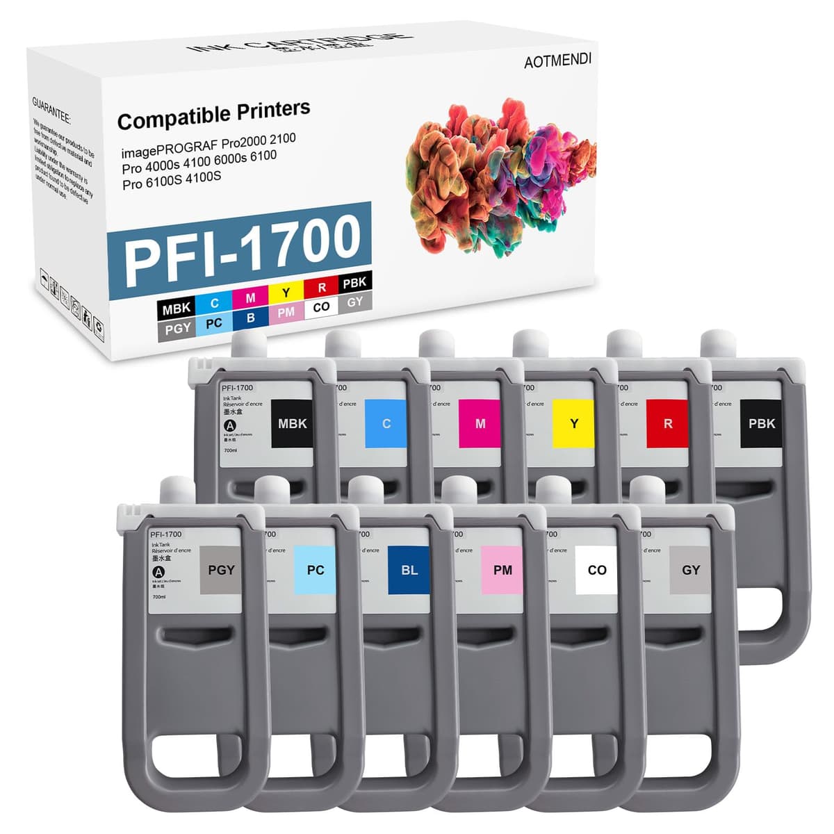 AOTMENDI Pack 12 Cartuchos de Tinta Pigmento PFI-1700 para Canon imagePROGRAF (Incluye 12 Colores)