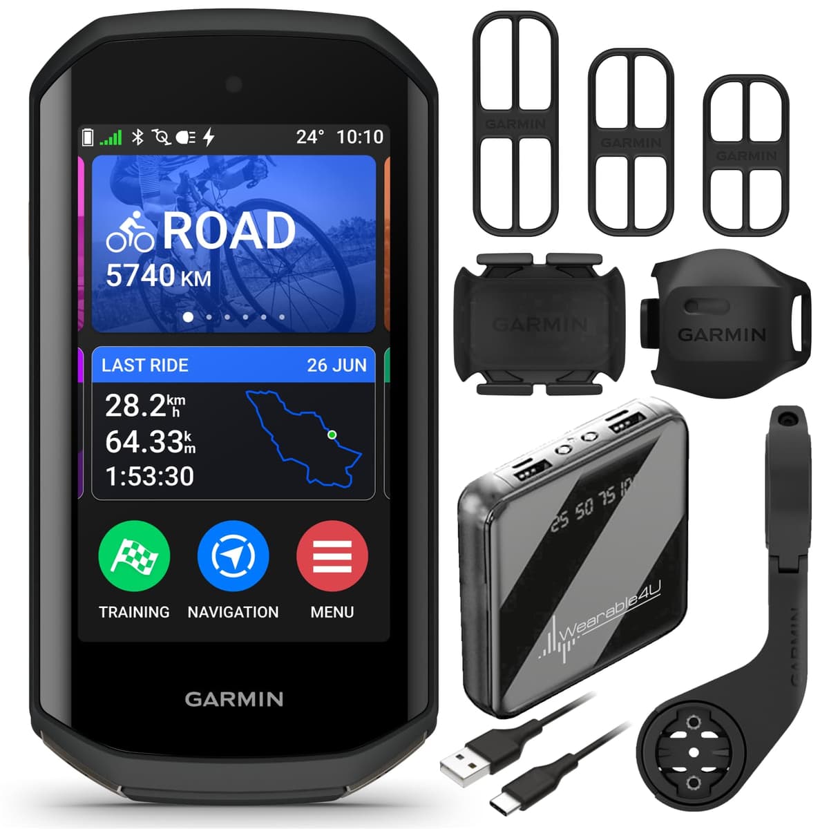 Wearable4U Garmin Edge 1050 - Computadora ciclismo con sensores de velocidad/cadencia y Power Bank