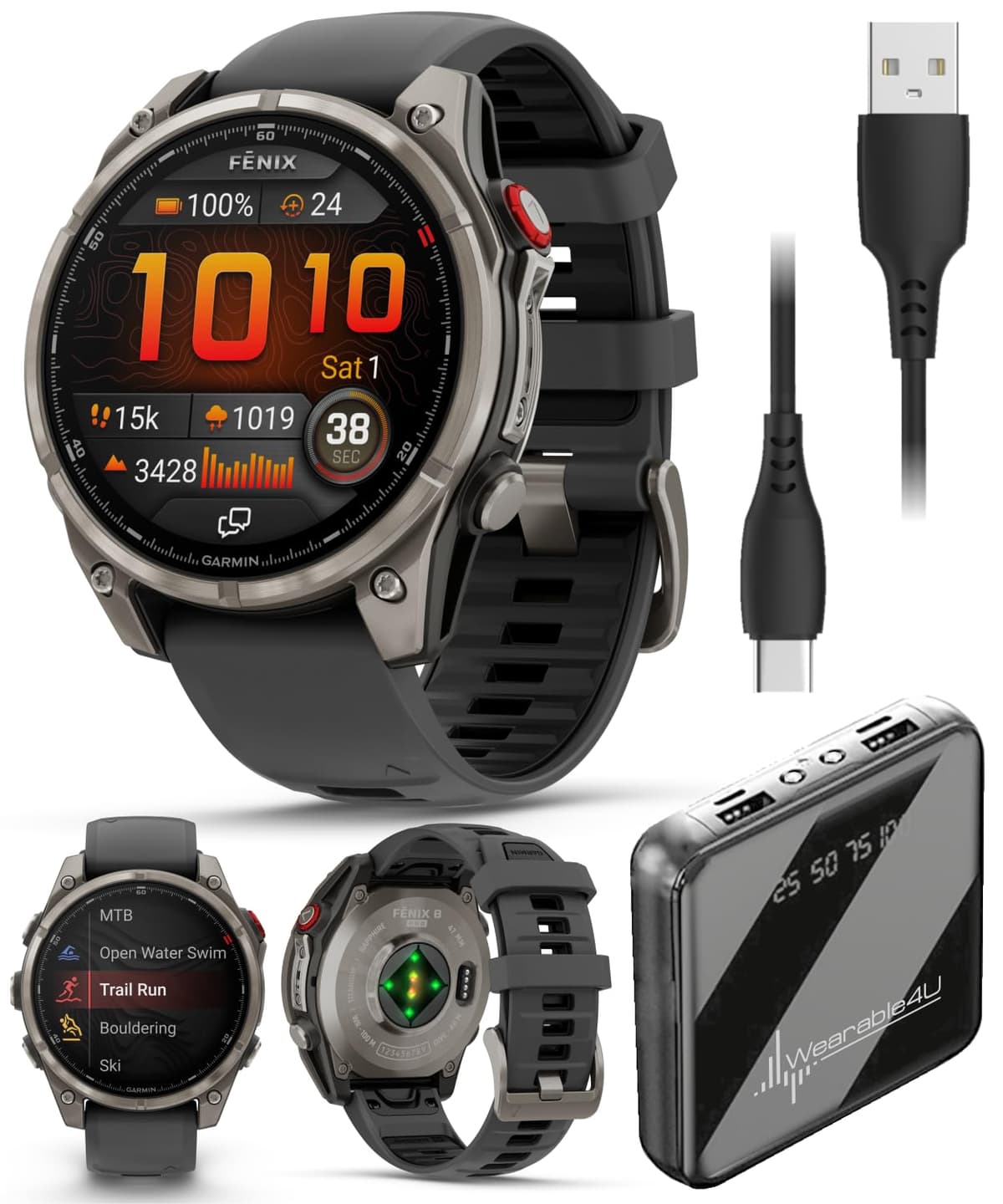 Wearable4U Garmin Fenix 8 Pro 47mm - AMOLED, inReach, Zafiro Titanio, paquete con PowerBank 010-02777-10