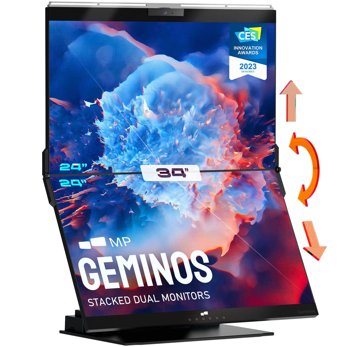 Duex Mobile Pixels Geminos Dual 24" Monitor apilado con webcam 1080p, parlantes y estación docking integrada 850001446228